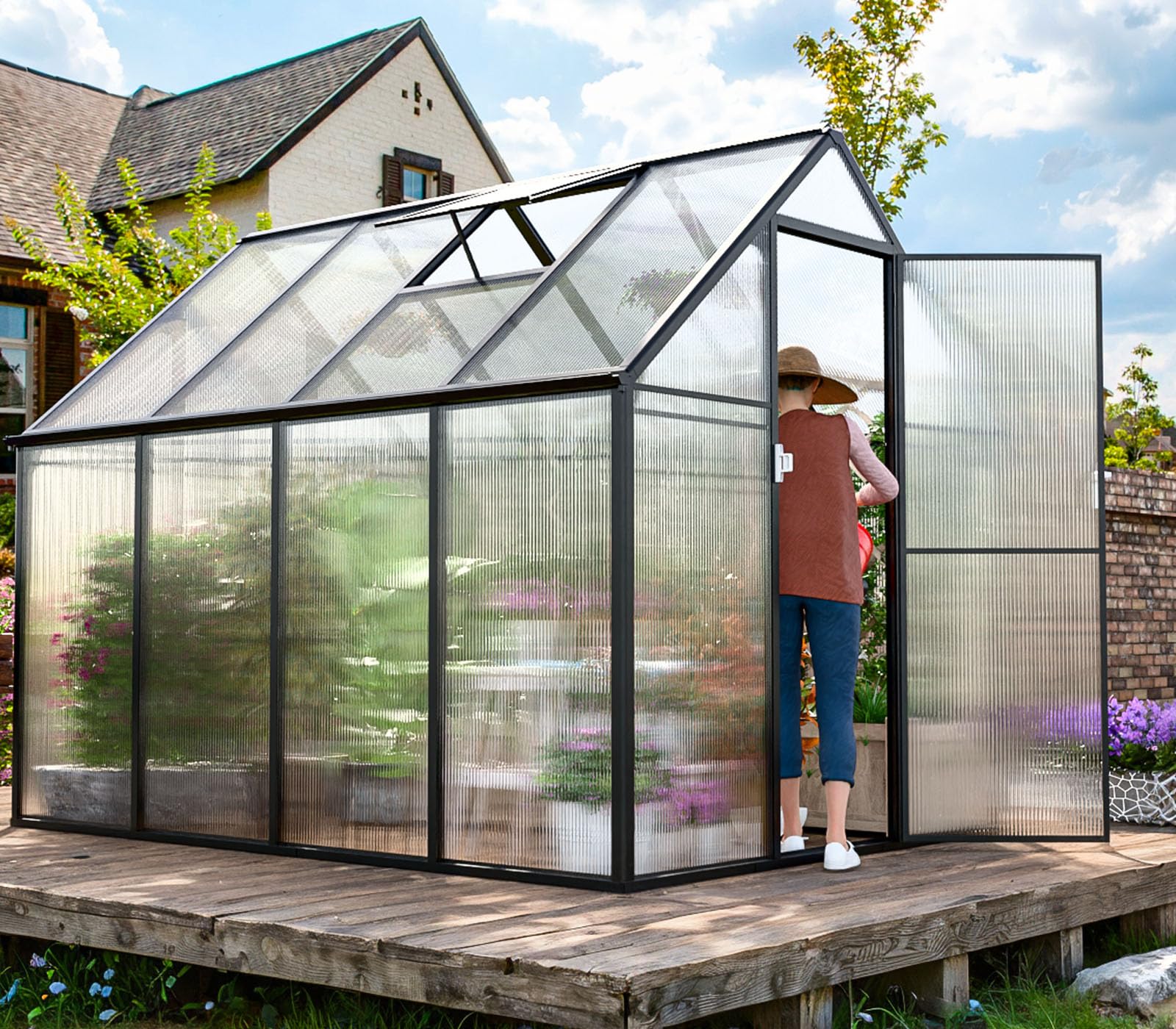 8x6 FT Heavy Duty Polycarbonate Greenhouse Kit - Walk-in Aluminum Frame with Quick Setup, Rain Gutter & Ventilation Window - Outdoor Garden Greenhouse for Backyard, Plants, Vegetables & Flowers - Perfect for Year-Round Gardening, Seed Starting & Plant Protection