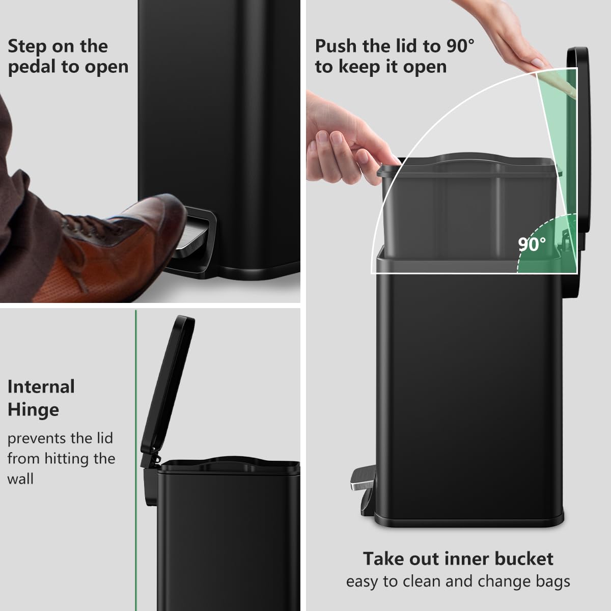 Stainless Steel Slim Bathroom Trash Can 1.6 Gallon with Soft Close Lid & Removable Inner Bucket - Durable Step Pedal Garbage Bin for Toilet, Bedroom, Kitchen, Office - Perfect for Small Spaces & Odor Control