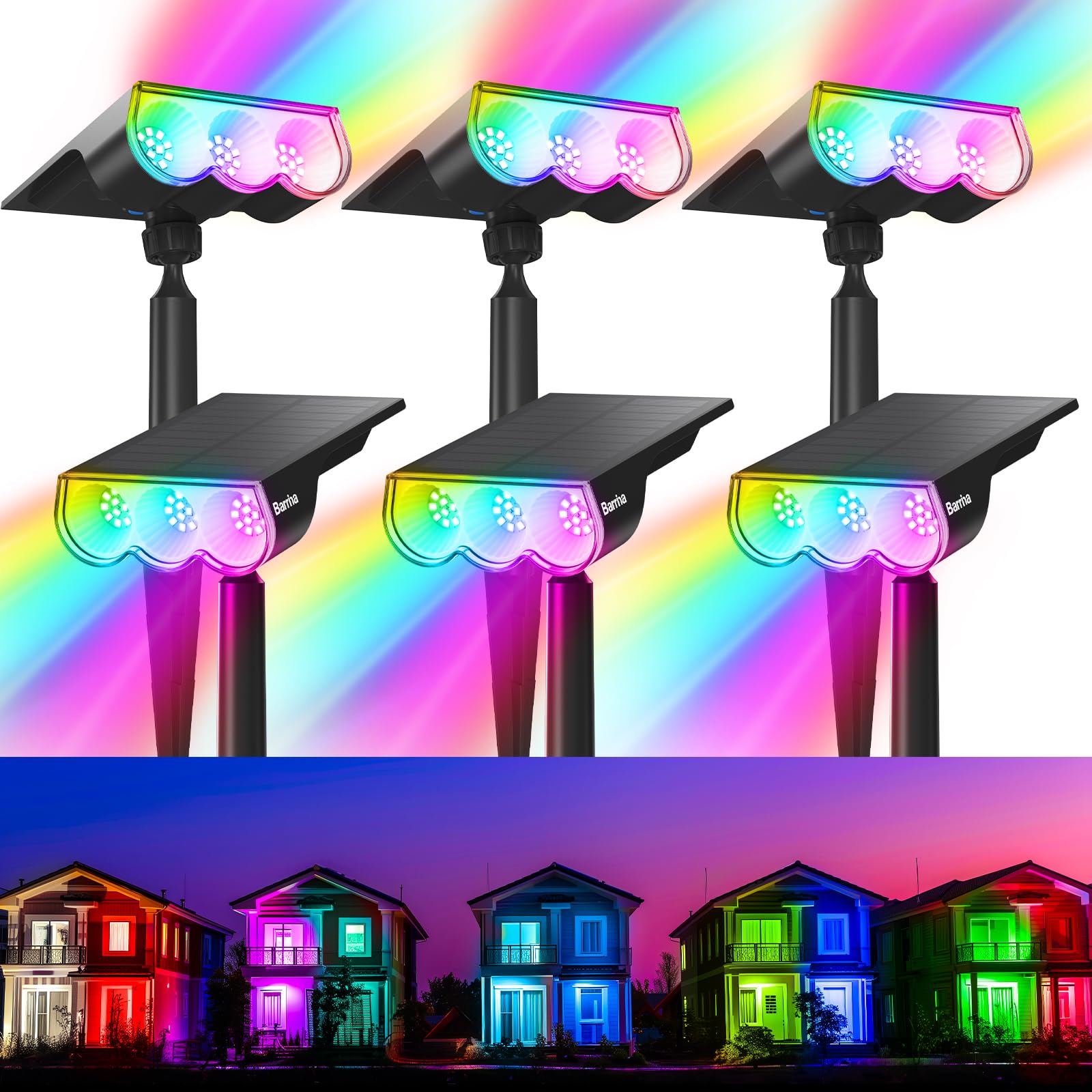Barrina WRGB Solar Lights Outdoor - Color Changing Solar Landscape Lighting with 360° Adjustable Head, RGB Solar Spotlights for Garden, Yard, Pathway (6 Pack) - Perfect for Outdoor Decor, Patio Lighting & Backyard Illumination