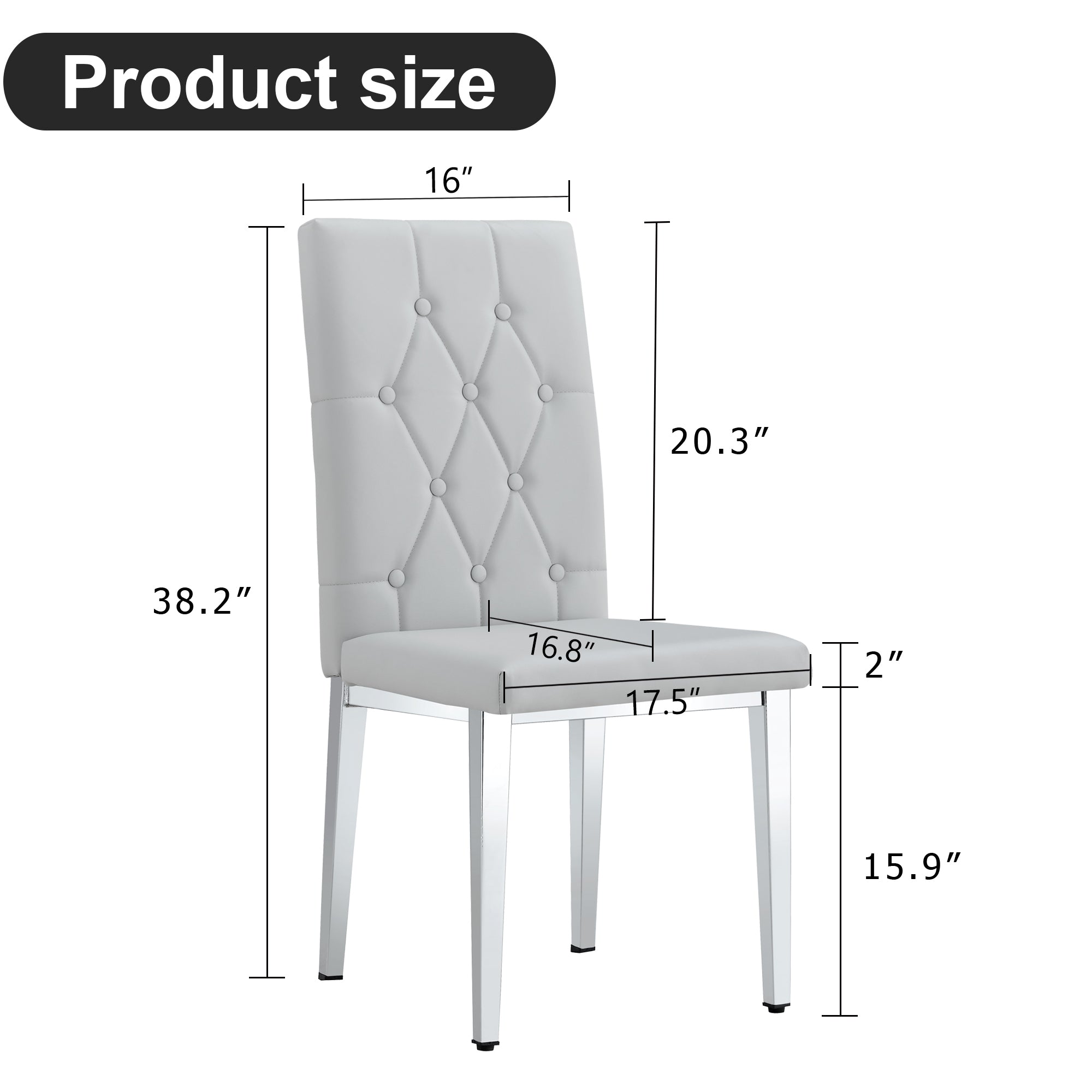 Modern 2-Piece Dining Chairs Set - Light Gray Fabric with Classic Checkered Buckle Design for Kitchen, Dining Room & Conference Room | Comfortable Seating for Home & Office Use