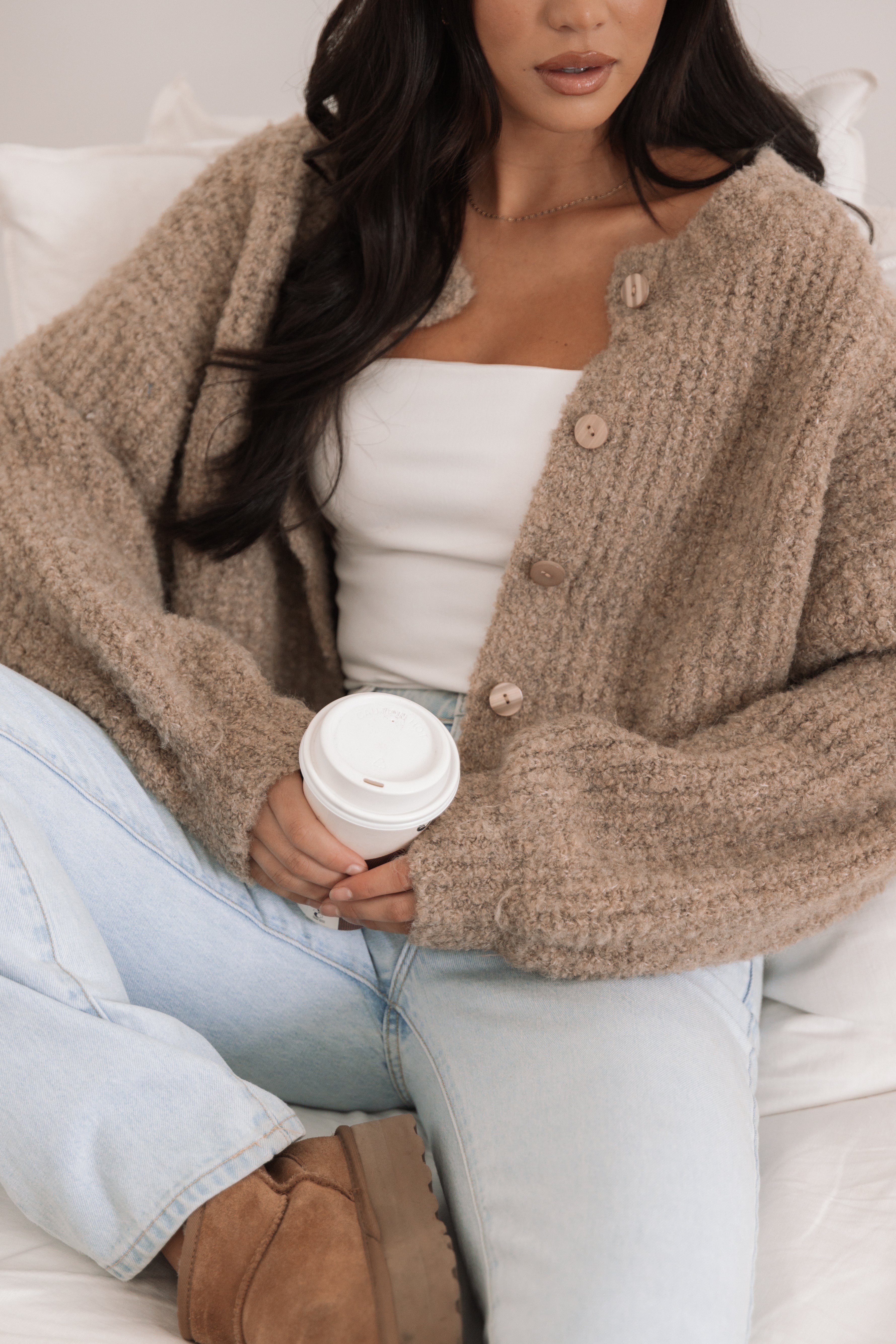 Albertine Cardigan - Soft Knit Women's Cardigan in Latte Brown for Cozy Fall & Winter Outfits