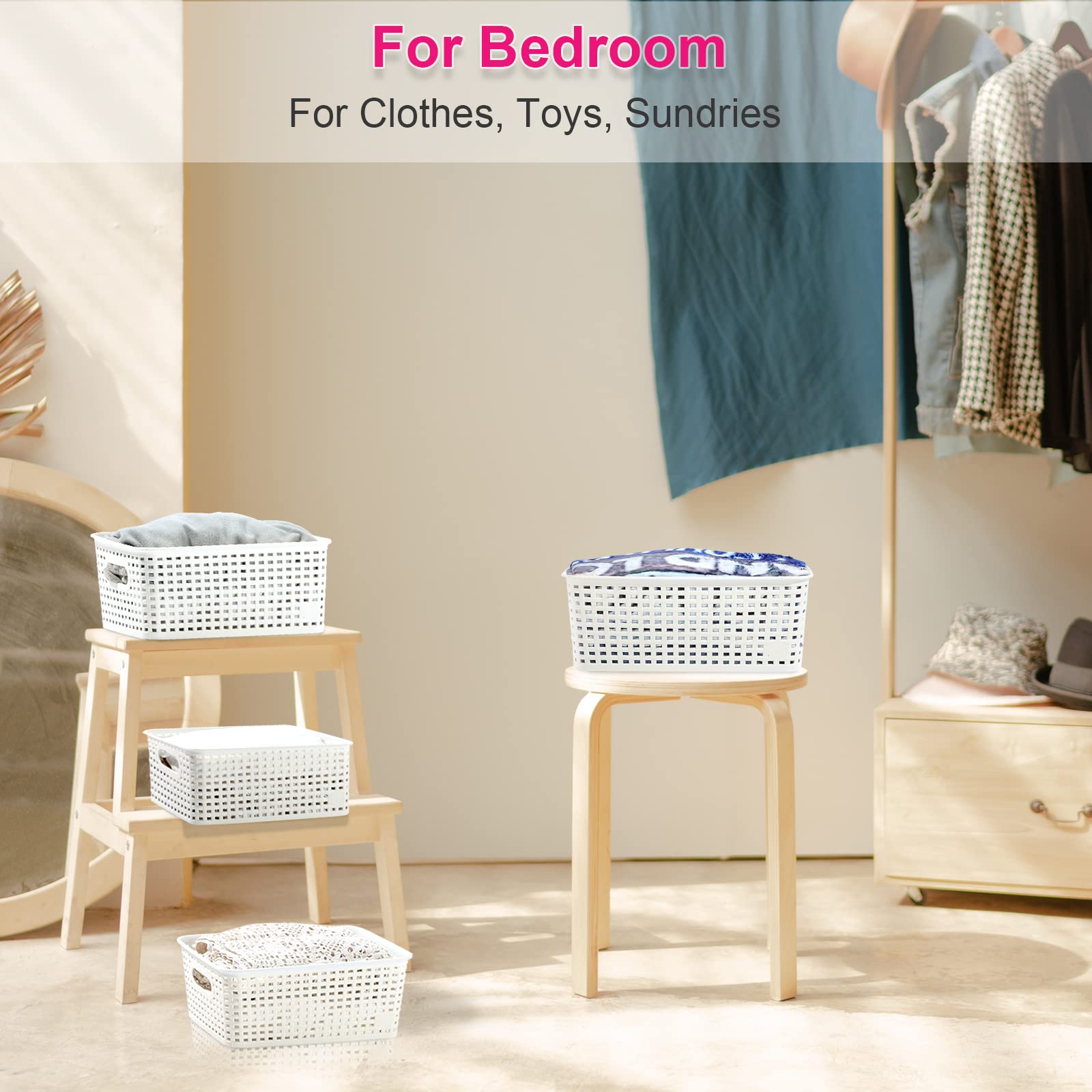 AREYZIN Plastic Storage Baskets with Lids - Organizer Bins for Shelves, Closet & Office