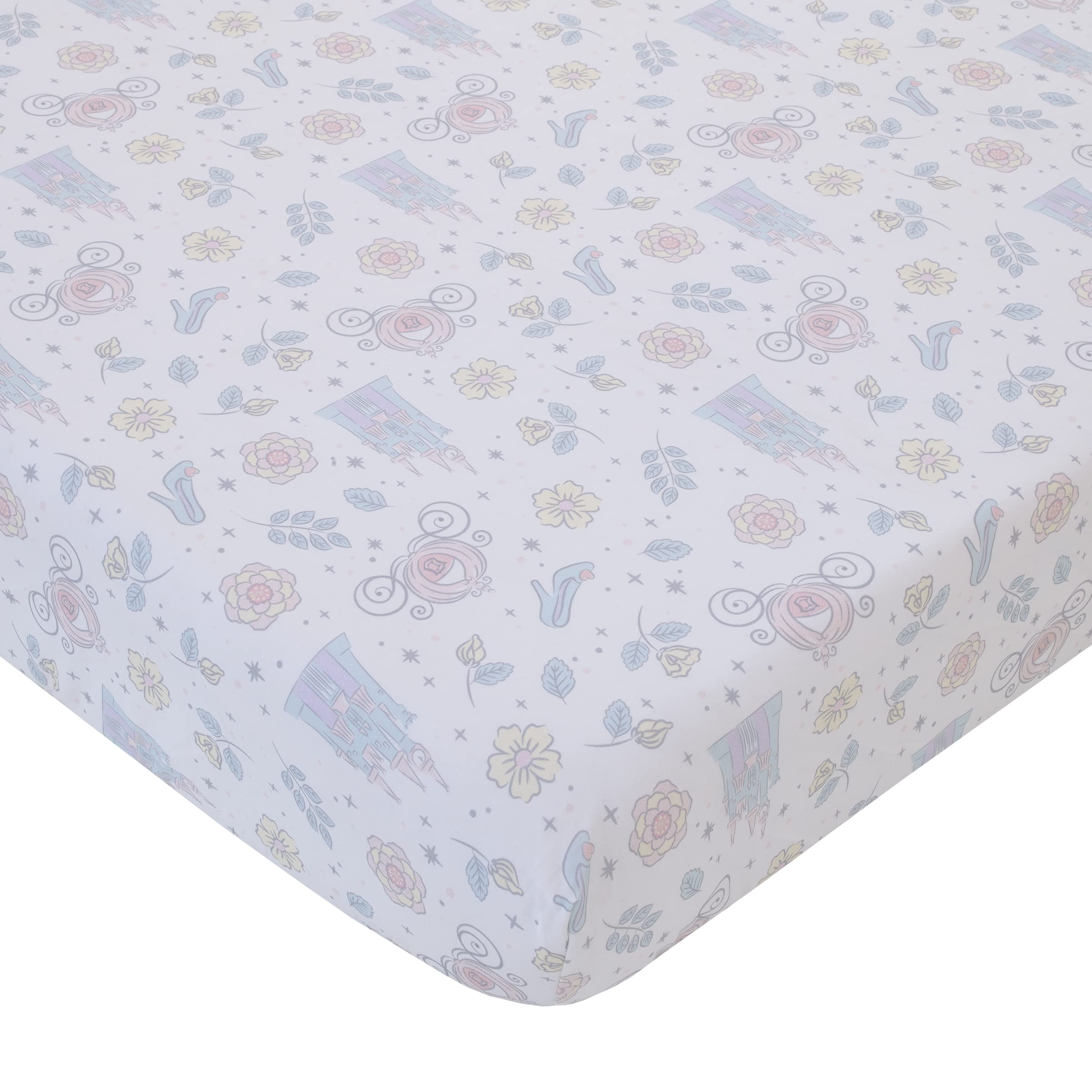 Disney Cinderella 3-Piece Nursery Crib Bedding Set - Light Blue Pink White Comforter, 100% Cotton Fitted Sheet & Crib Skirt | Sweet Princess Theme Baby Girl Room Decor for Newborns & Toddlers