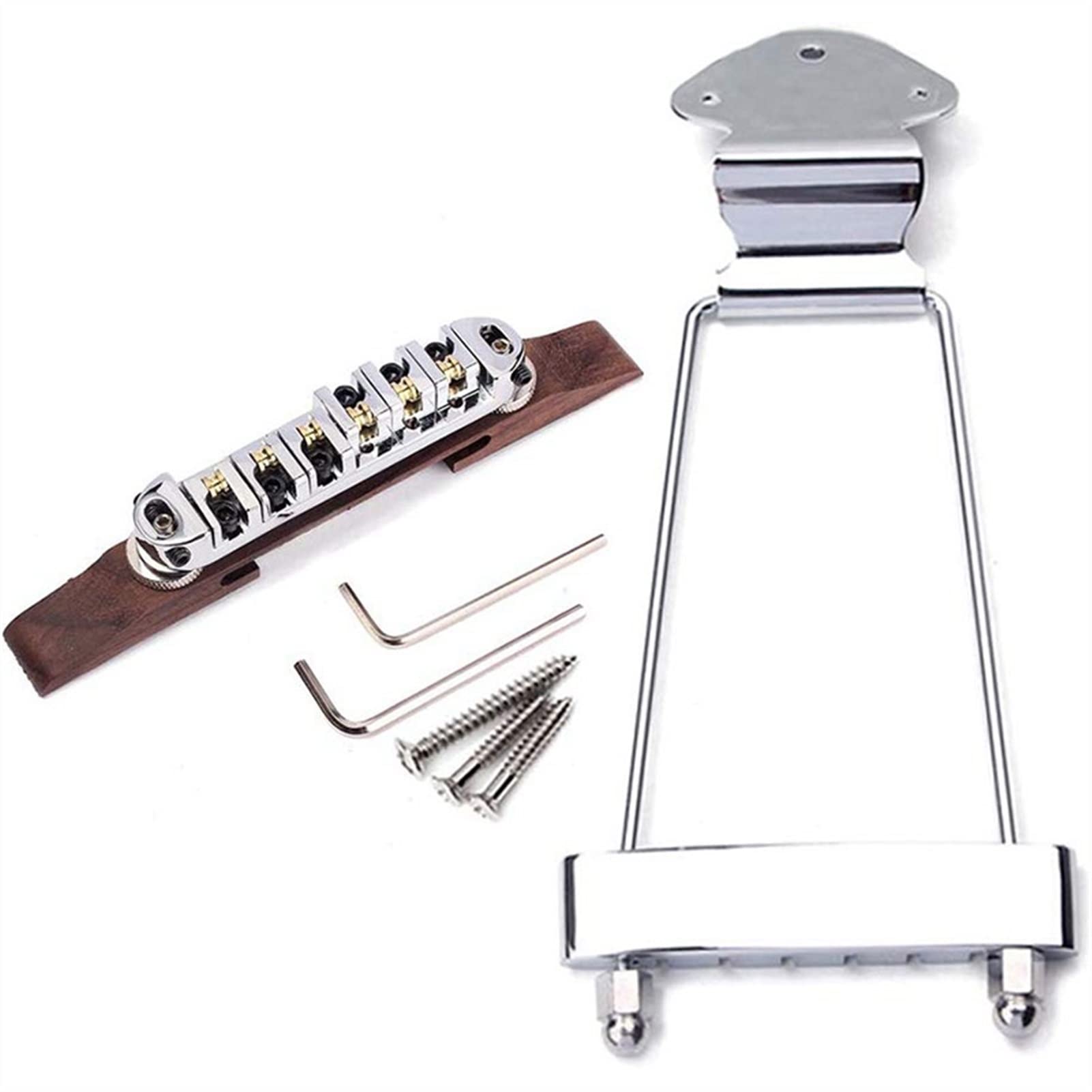 6 String Electric Guitar Bridge - Adjustable Rosewood Tailpiece for Bass Guitar Parts (Silver) | Perfect for DIY Guitar Repair & Upgrades