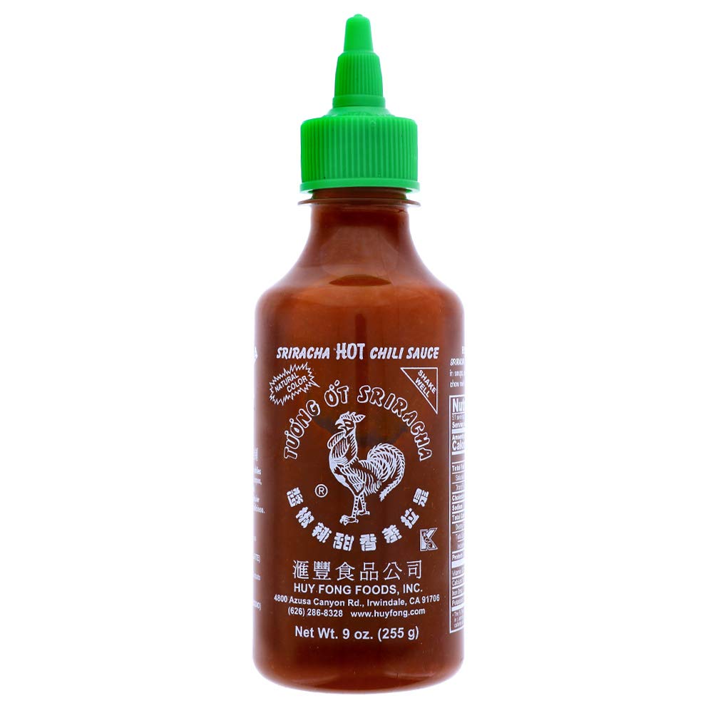 Huy Fong Sriracha Hot Chili Sauce 9 oz Bottle - Authentic Thai Style Hot Sauce for Cooking, Pho, Ramen & Asian Dishes - Spicy Flavor Enhancer for Wings, Burgers & Dips