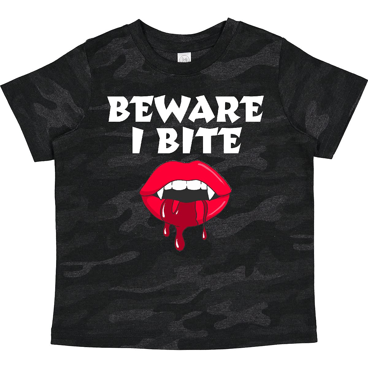 Beware I Bite with Vampire Fangs Graphic Toddler T-Shirt - Cute Halloween Costume & Funny Kids Outfit for Boys Girls