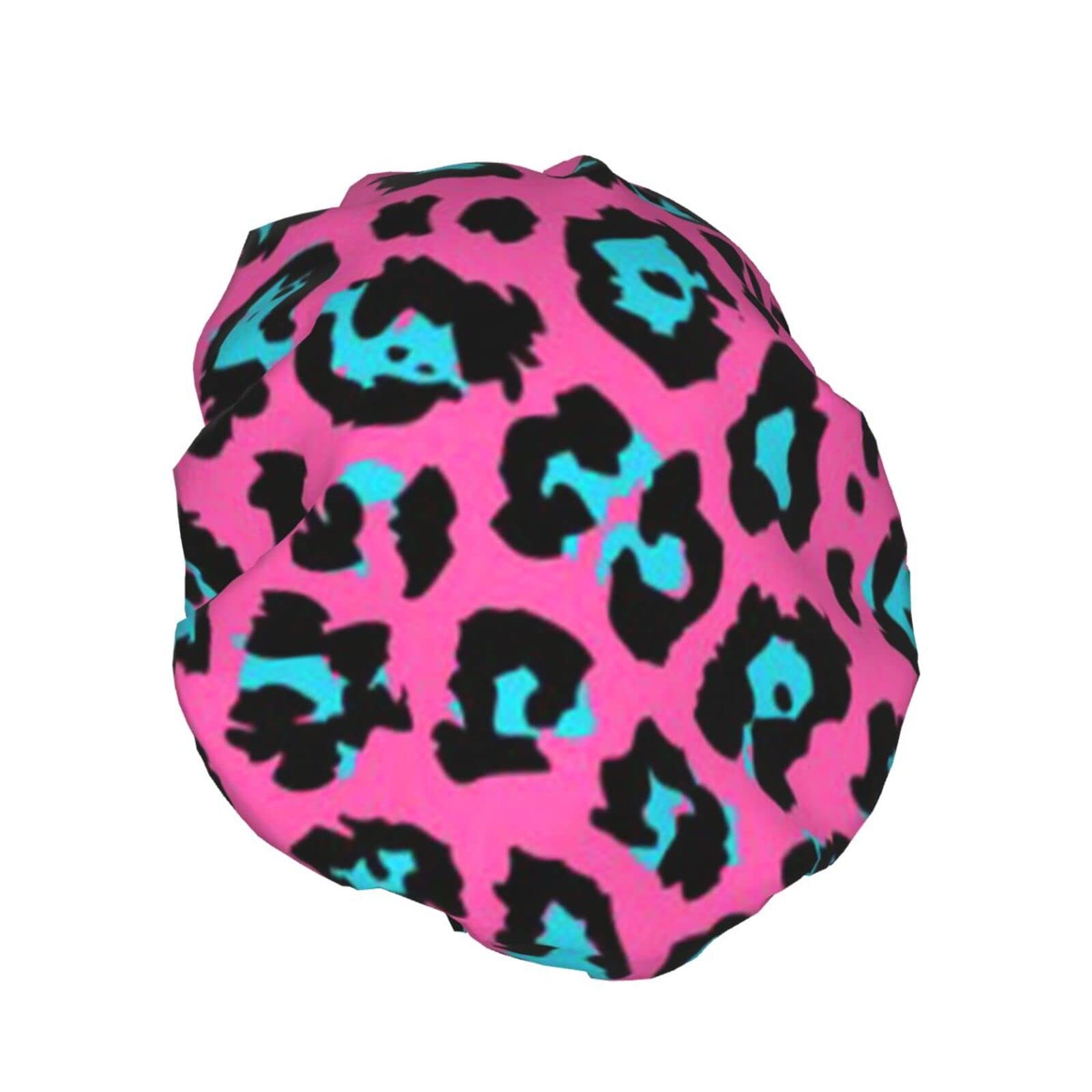 Waterproof Turquoise Leopard Print Shower Cap for Women - Reusable Bath Hair Cover for Shower, Swimming & Spa - Cute & Functional Bath Accessory