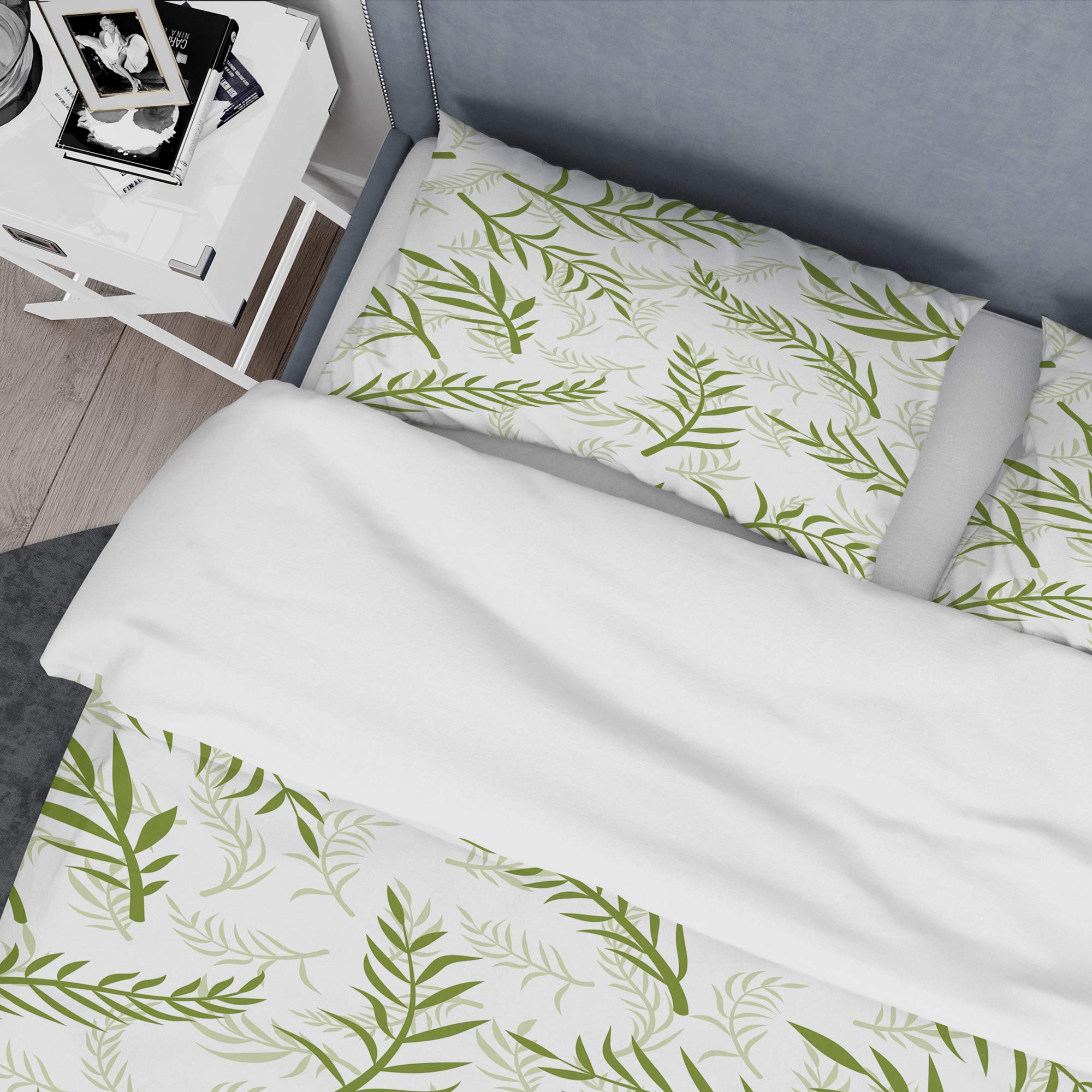 Tropical Botanicals Mid-Century Modern Duvet Cover Set - King Size 3-Piece Bedding in Green | All-Season Luxury Bed Sheets for Master Bedroom & Guest Room Decor