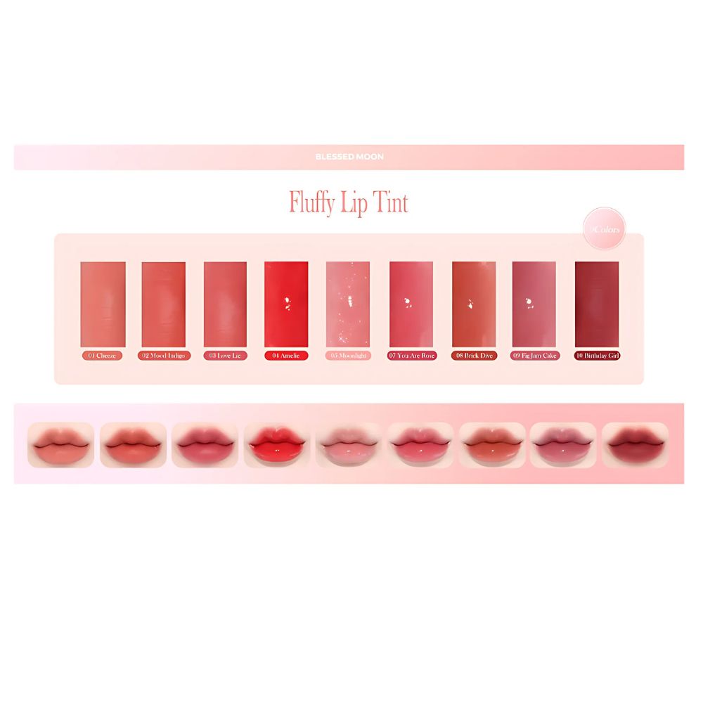 BLESSED MOON Fluffy Lip Tint 2.8g - 9 Long Lasting Hydrating Lipstick Shades for Daily Wear & Special Occasions | Cruelty-Free Vegan Lip Gloss for Natural Makeup Look