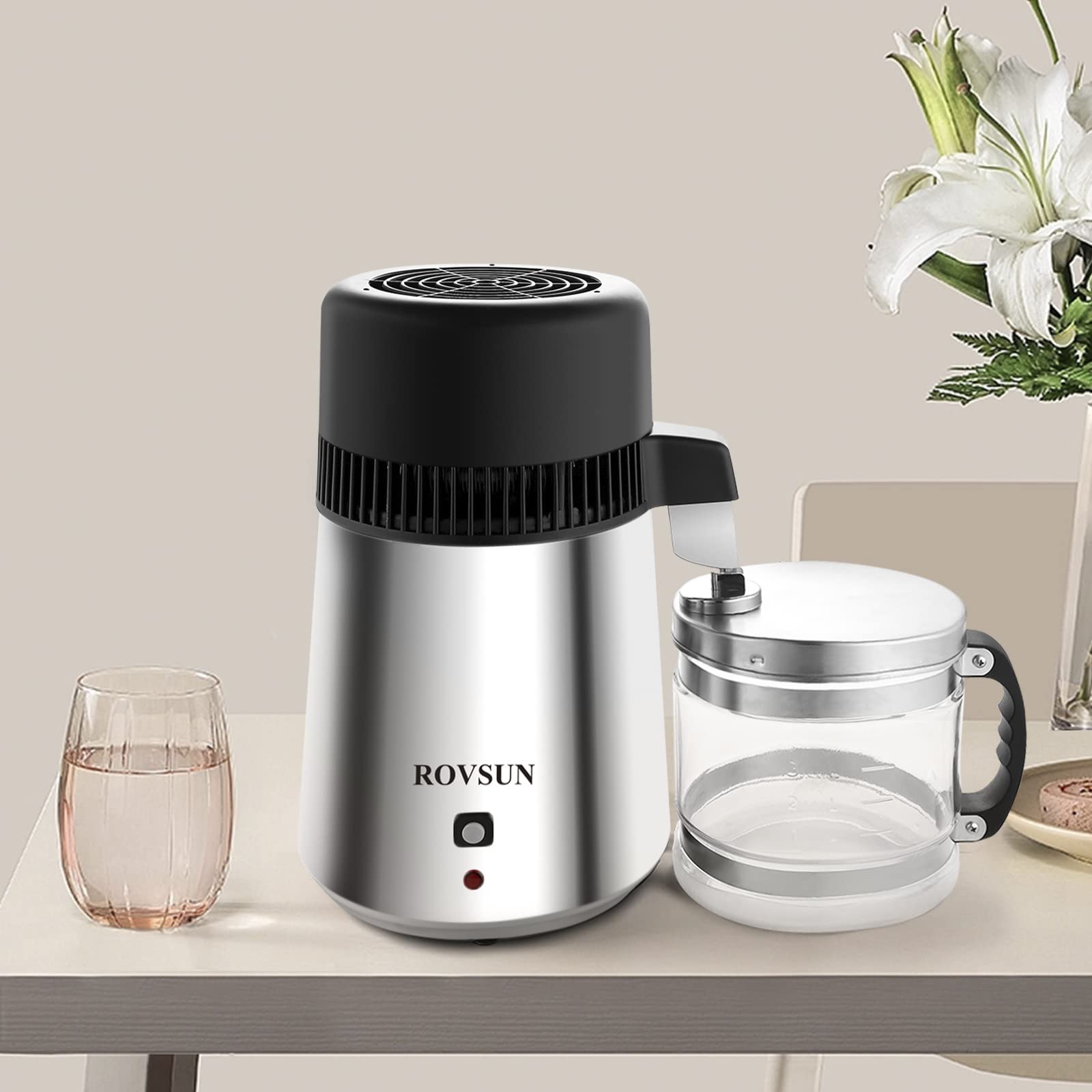 **Bonnlo Upgraded 4L Water Distiller Countertop 750W with Glass Container & Stainless Steel Interior - Pure Water Maker for Home, Lab, Baby Formula, and Humidifiers**