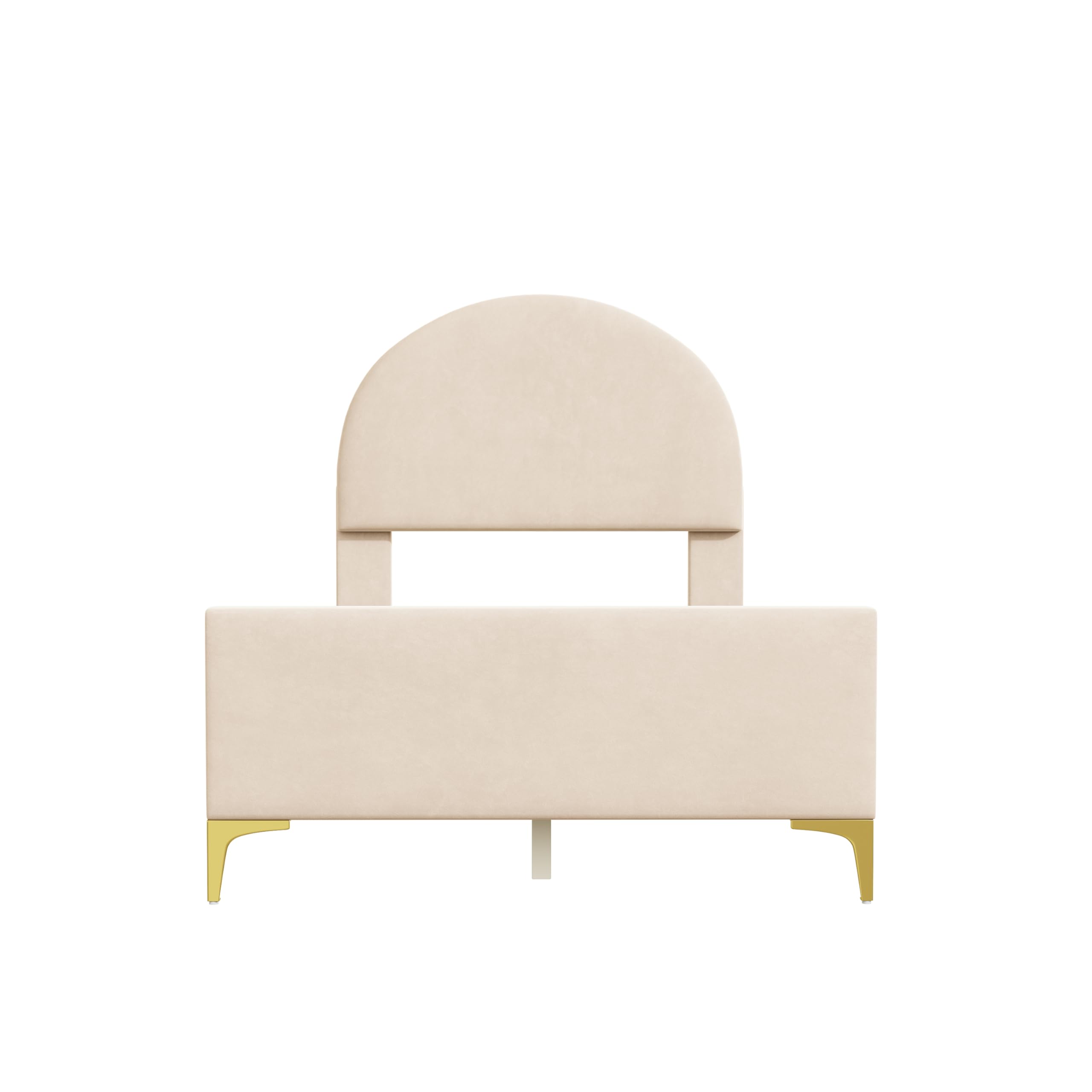 P PURLOVE Twin Upholstered Platform Bed - Modern Velvet Bed Frame with Semi-Circle Headboard & Metal Legs, Sturdy Wood Support for Boys, Girls & Teens (Beige) - Perfect for Bedrooms, Dorms & Guest Rooms