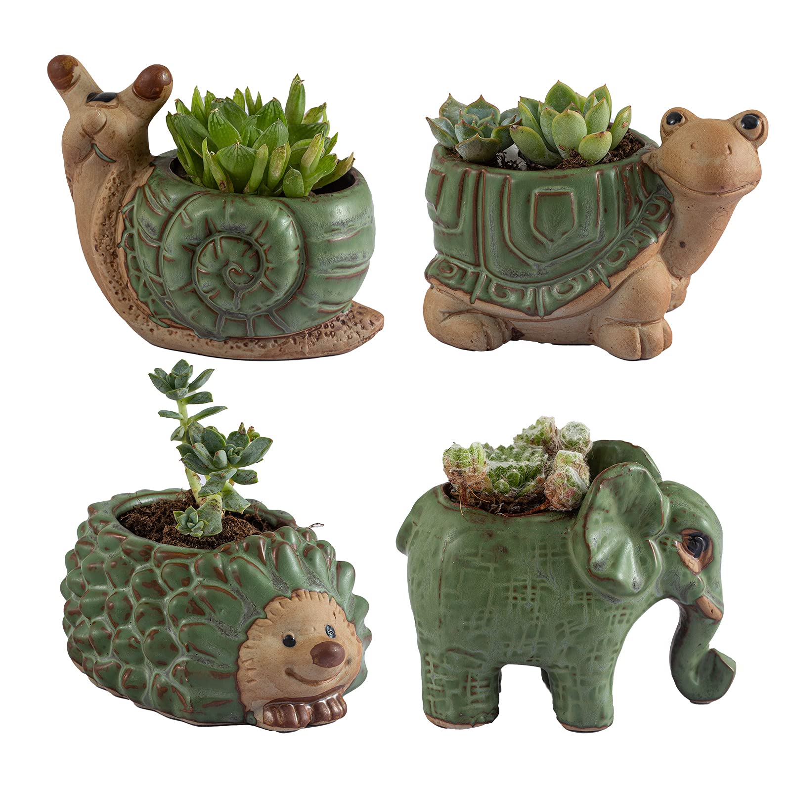 Small Succulent Pots with Drainage Holes - 4-Pack Ceramic Animal Planters for Cactus, Bonsai & Indoor/Outdoor Plants | Cute Home & Office Desk Decor | Perfect Gift for Plant Lovers (Ideal for Windowsills, Shelves & Garden Decor)