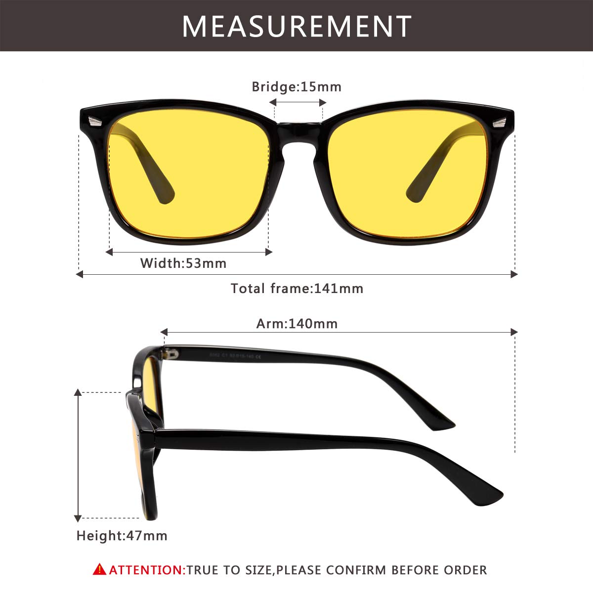 Retro Computer Glasses for Men & Women - Anti Blue Light, Anti Eye Fatigue Gaming Glasses with Yellow Lens (Black) - Perfect for Gaming, Working & Reading