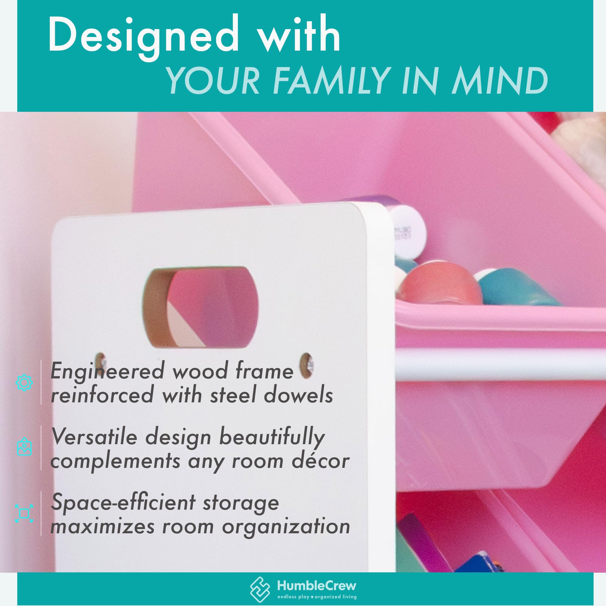 Humble Crew 12-Bin Toy Storage Organizer in White & Pink - Perfect for Kids' Room, Playroom, and Classroom Organization