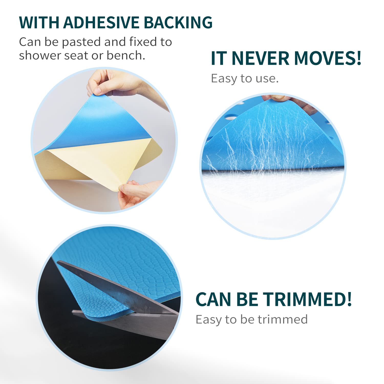 **Non-Slip Shower Stool Cushion with Holes - Soft EVA Rubber Grip Mat for Shower Chair & Bath Seat - Adhesive Backing, Anti-Skid, 14 x 9 Inches - Perfect for Elderly & Disabled Safety in Bathroom**