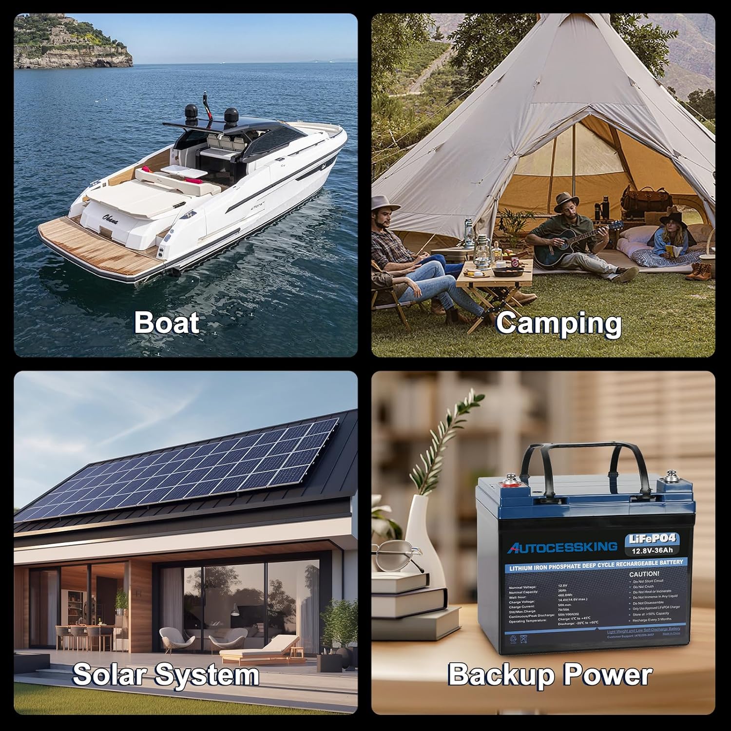 12V 36Ah LiFePO4 Lithium Battery with Built-in BMS & Low Temperature Protection - 4000+ Deep Cycles - Ideal for Solar Power Systems, Marine Applications, RV Camping, Kids Electric Scooters & Power Wheels (2 Pack) - Perfect for Off-Grid Living & Outdoor Adventures