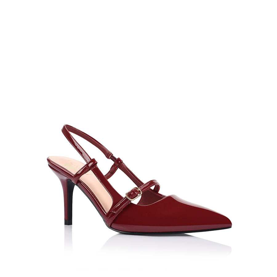 Leia Slingback Stilettos - Women's High Heel Dress Shoes with Wine Patent Leather for Party, Wedding & Evening Events