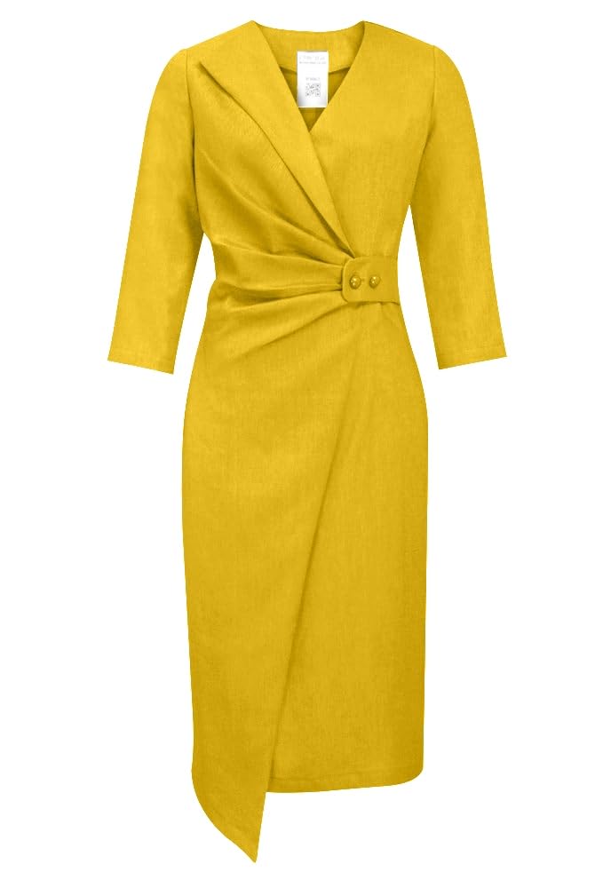 Women's Linen Wrap Dress - Flowy Summer Midi Dress with V-Neck & Belt | Perfect for Beach, Vacation & Casual Outings