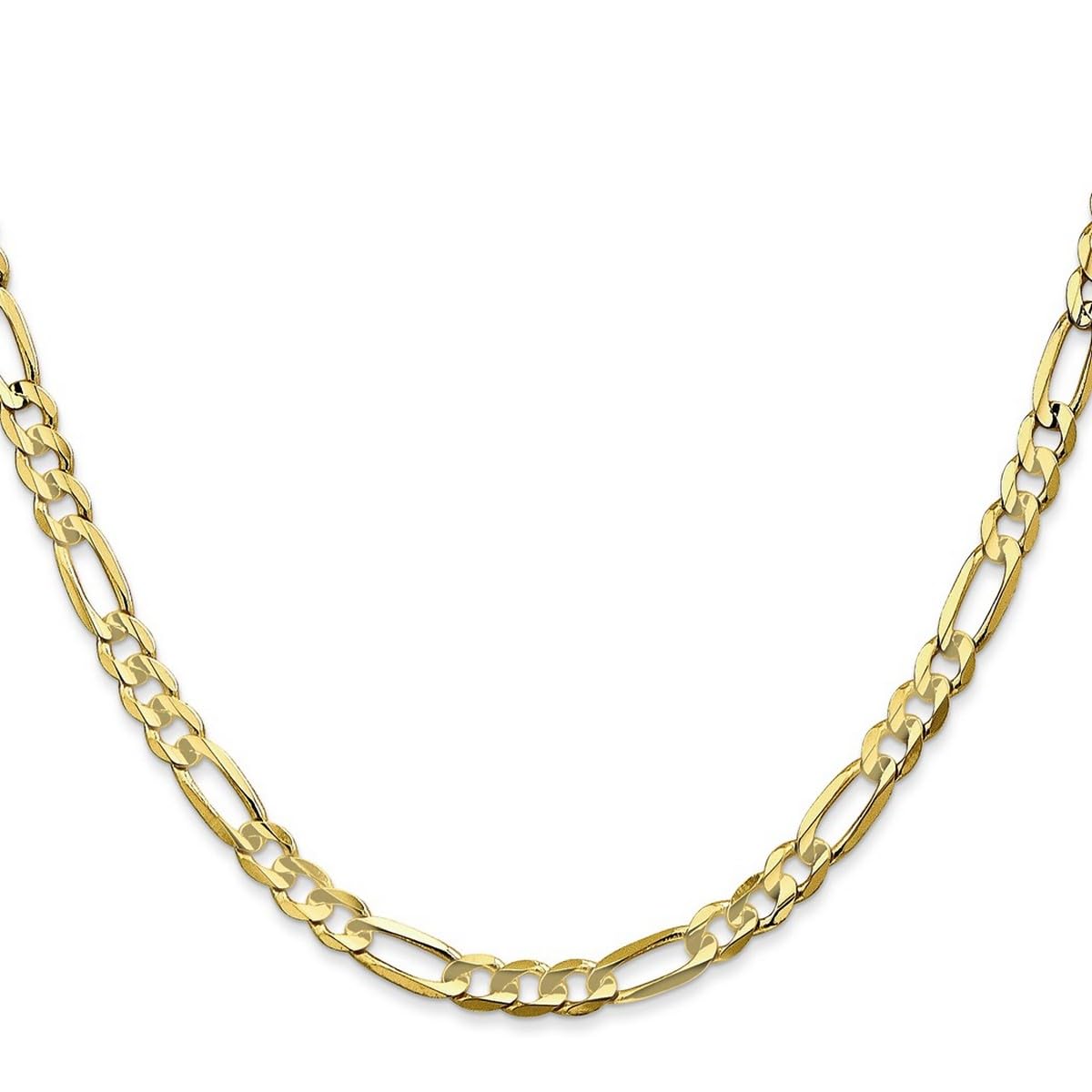 10k Yellow Gold Solid Concave Polished Light Figaro Chain Necklace 4.5mm with Lobster Claw Clasp - Unisex Jewelry for Men & Women - Perfect for Layering, Gifts & Everyday Wear