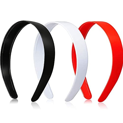 Glamifirsto 3-Pack 1 Inch Wide Plastic Headbands with Teeth - Non-Slip Hard Plastic Hairbands for Women & Girls - DIY Hair Accessories in Black, White, Red - Perfect for Crafting, Salon Styling & Everyday Wear