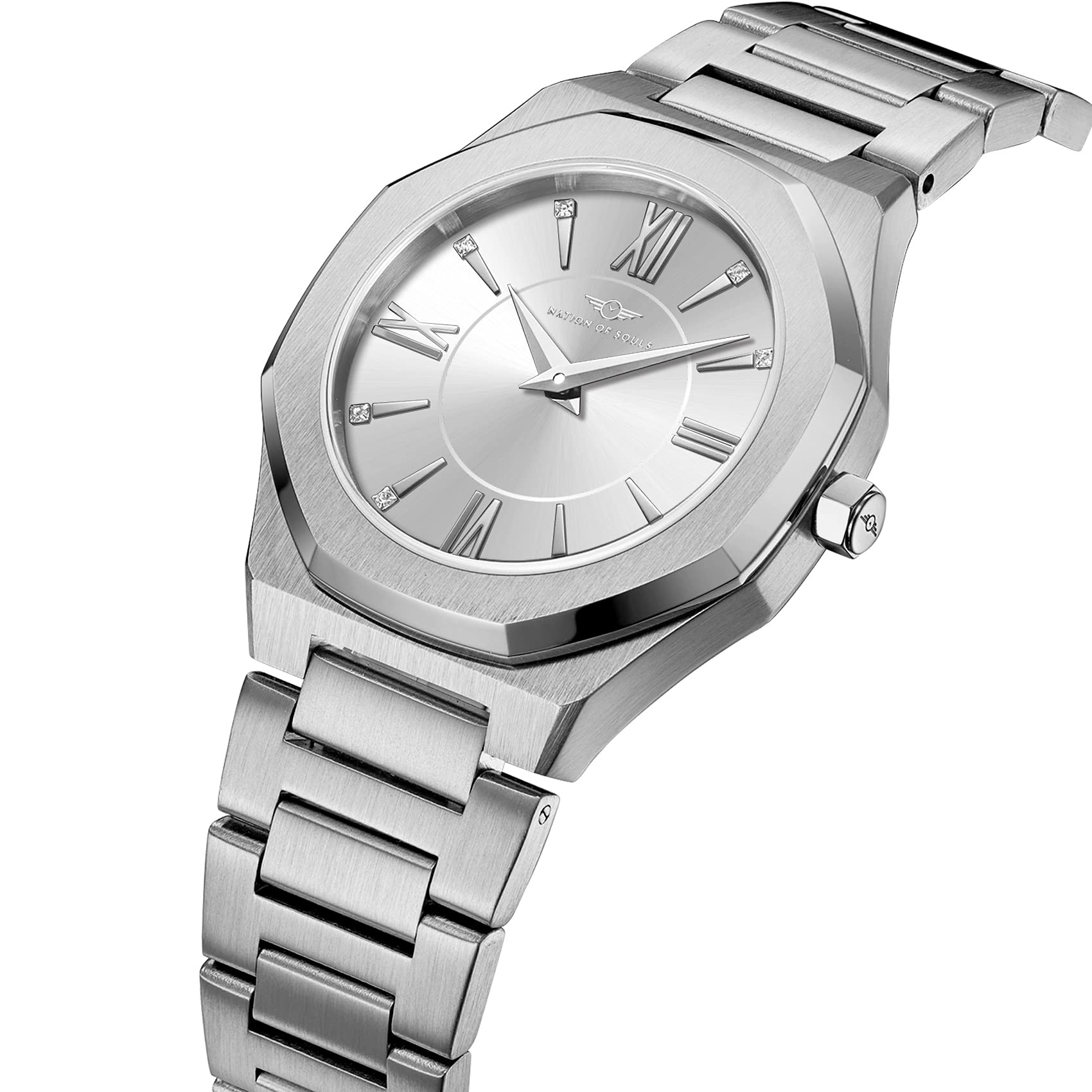 Nation of Souls Livia Collection - Premium Men's Octagonal Stainless Steel Watch with Sunray Dial, 20mm Straps, Japanese Miyota Quartz Movement & Sapphire Crystal - Water Resistant Analog Watch for Business, Casual & Formal Occasions
