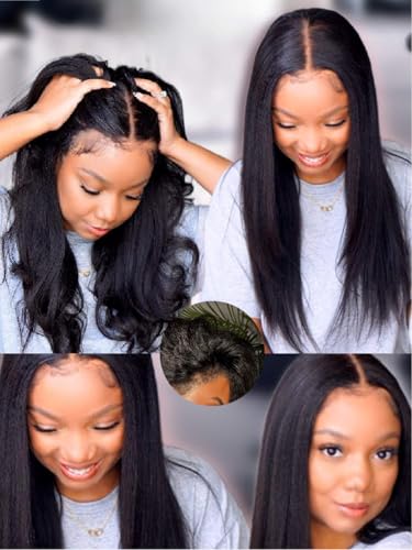 Natural Black|Yaki Straight Kinky Edge|7x5 Lace Front Wig