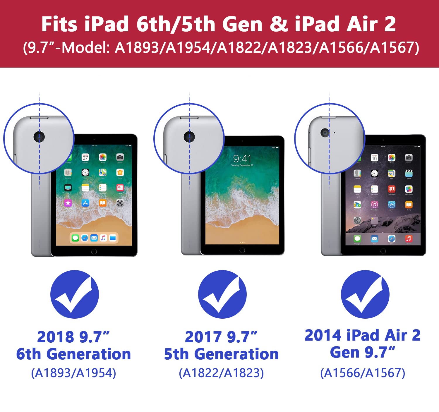 Grifobes Shockproof Rugged Protective Case for iPad 6th/5th Generation (2018/2017) & iPad Air 2 (2014) 9.7 Inch - Heavy Duty Stand Cover for Kids, Boys & Girls (Purple) - Perfect for School, Travel & Outdoor Activities