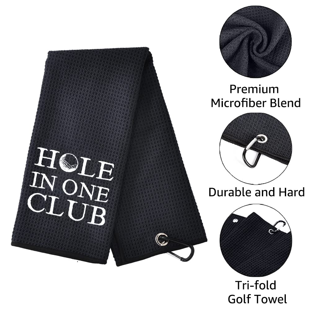 Funny Golf Towel Gift for Dad - Embroidered Golf Towel with Clip for Golf Bags - Perfect Retirement Gift for Men Golfer - Hole in One Club Design - Great for Golf Courses, Driving Ranges & Clubhouses