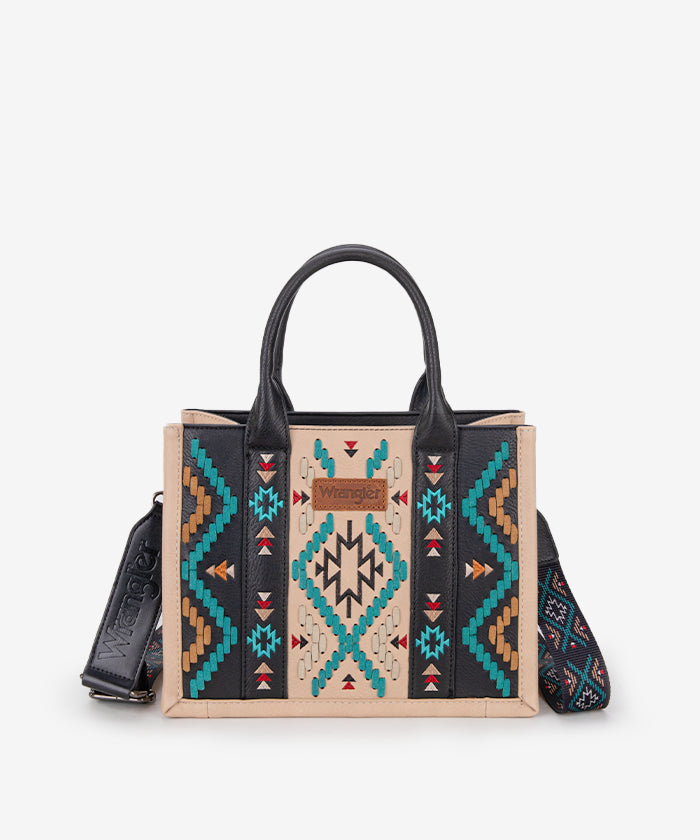 Wrangler Aztec Embroidered Whipstitch Tote Bag for Women - Stylish Boho Shoulder Bag for Travel, Beach & Shopping