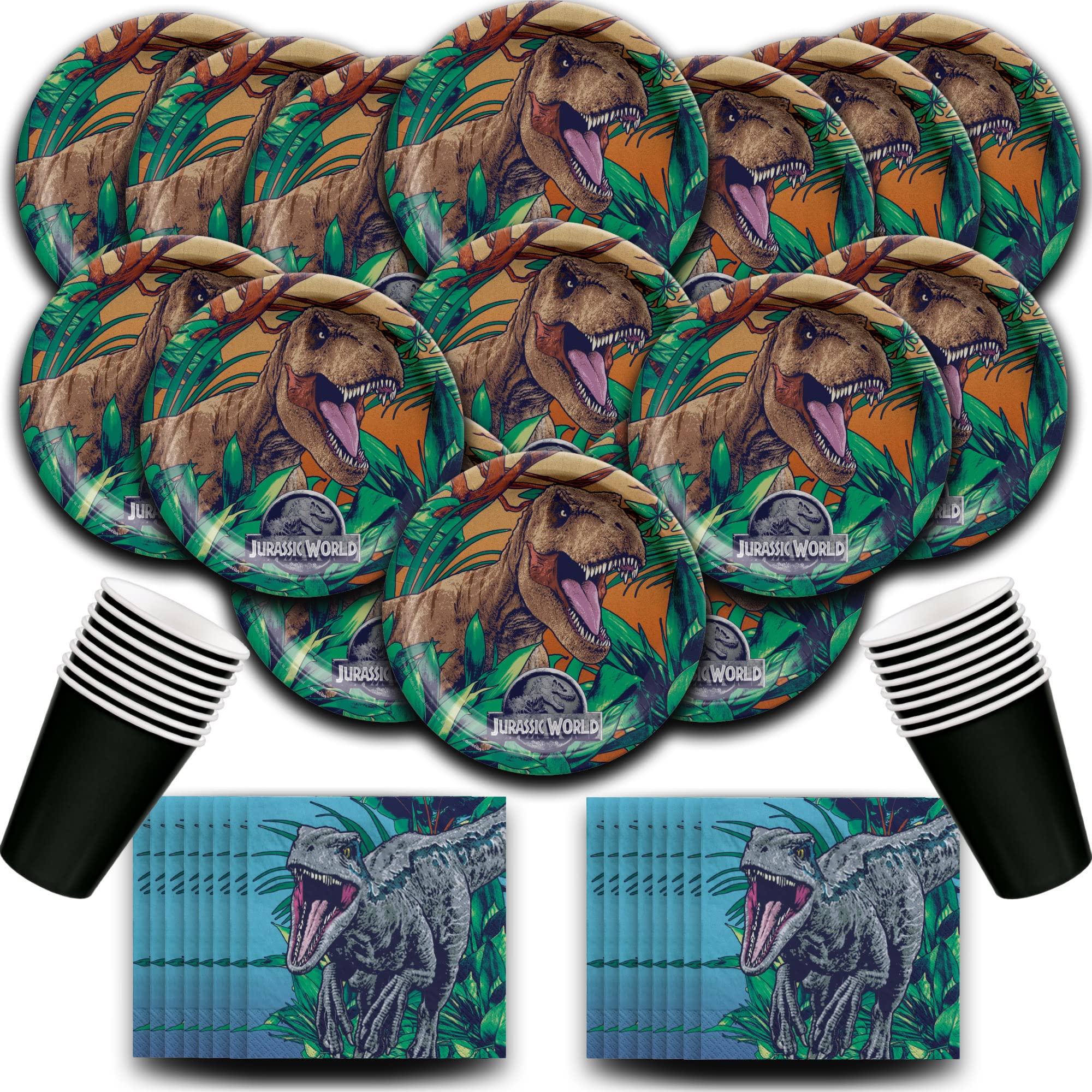 Jurassic World Party Supplies Bundle - 16-Piece Set with Napkins, Plates & Cups - Dinosaur Themed Kids Birthday Party Decorations - Perfect for Birthday Celebrations, Themed Events & Classroom Activities