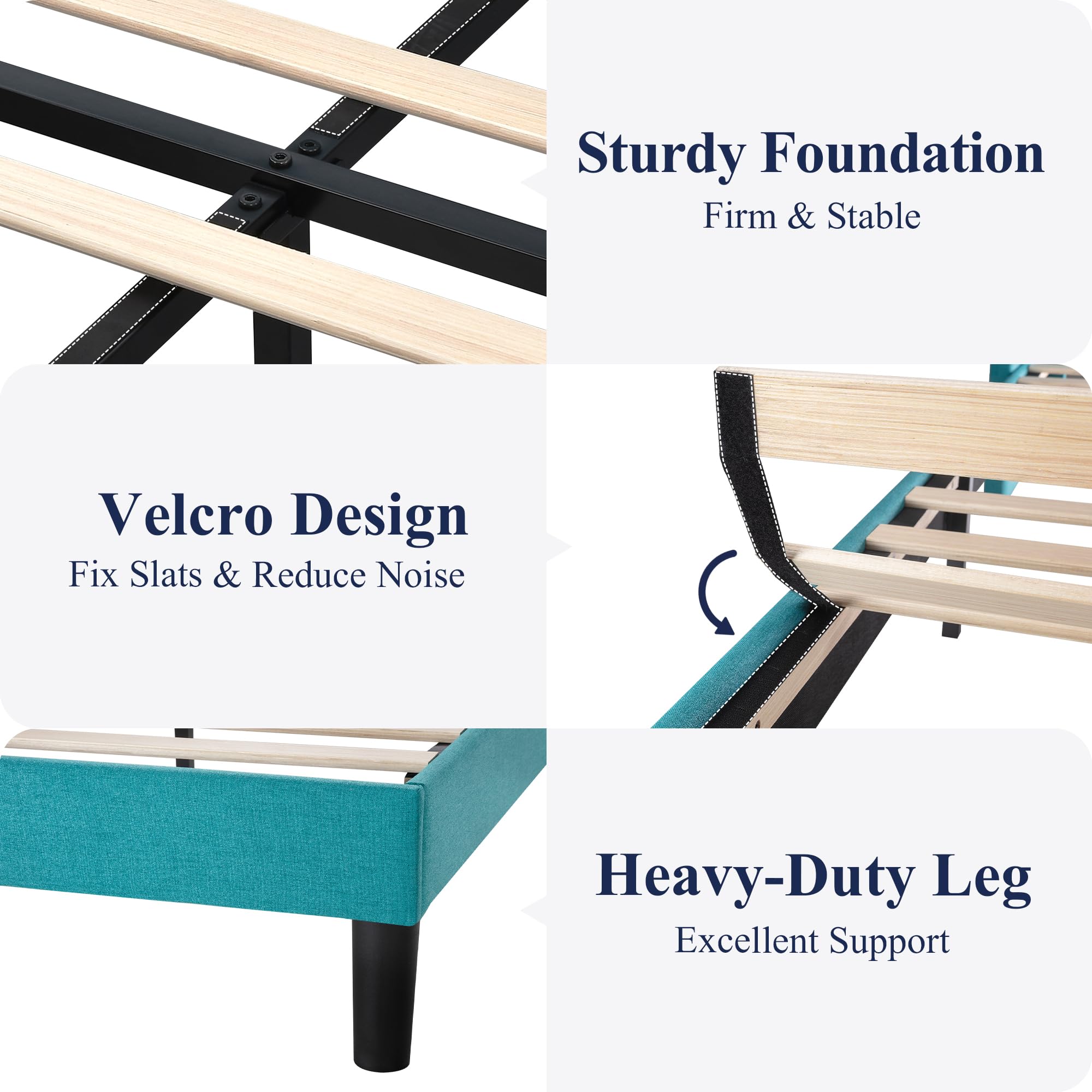 Allewie Queen Size Platform Bed Frame with Upholstered Headboard - Modern Wingback Design, Wood Slat Support & Mattress Foundation in Peacock Green | Perfect for Master Bedrooms, Guest Rooms & Modern Apartments