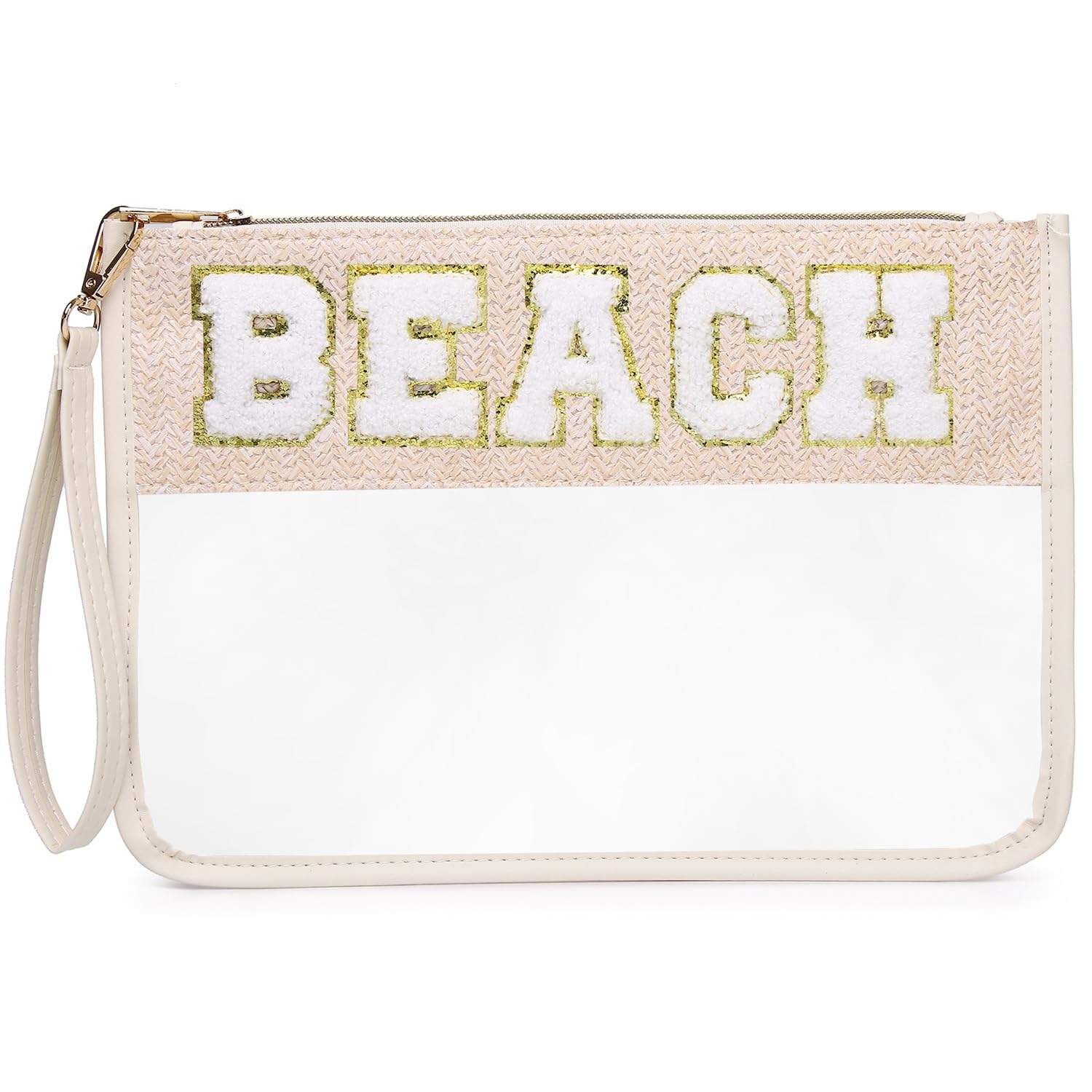 Chenille Letter Clear Zipper Pouch for Travel - Waterproof Snack Bag, Beach Essentials Organizer, Cosmetic & Toiletry Makeup Bag for Women - Perfect for Gym, Pool, Vacation & Daily Use