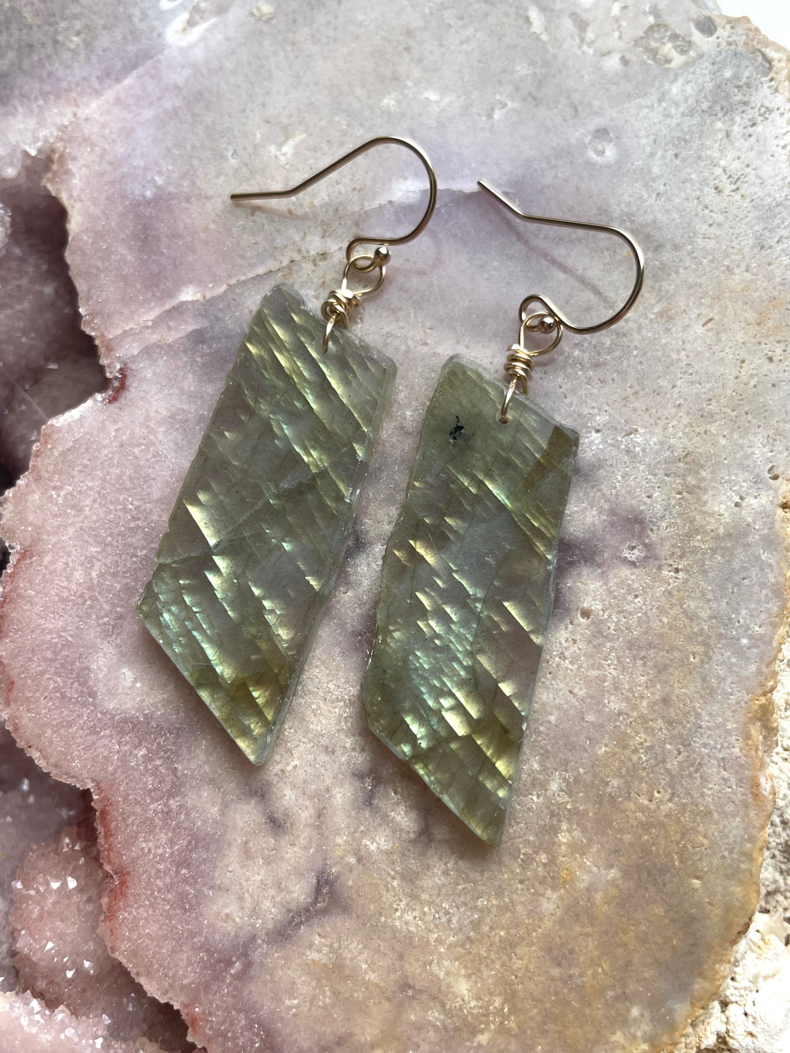 Gold Labradorite Dangle Drop Crystal Earrings for Women | Elegant Bohemian Jewelry | Perfect for Parties, Weddings & Special Occasions