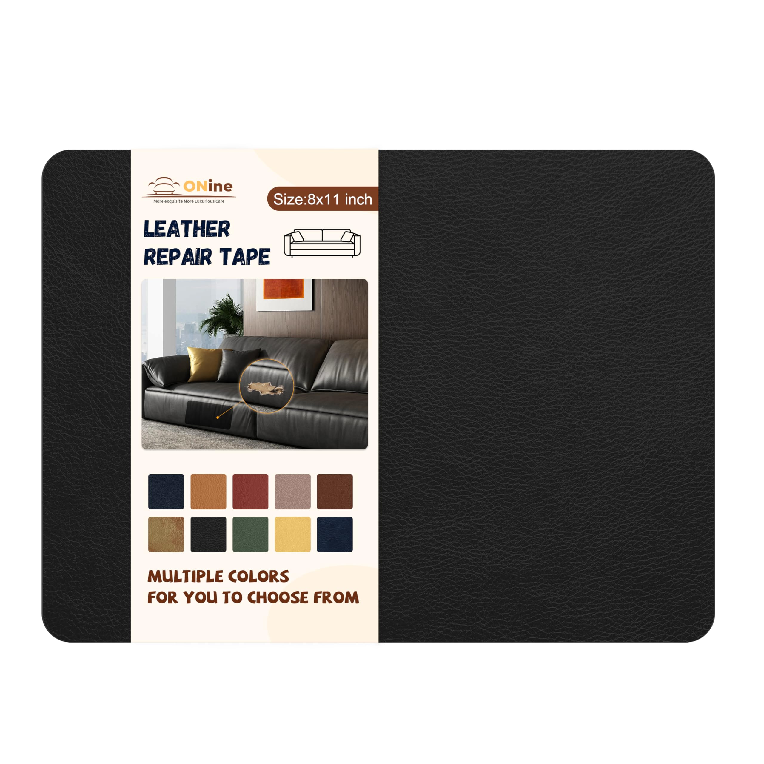 ONine Leather Repair Patch - Self-Adhesive Couch Patch (8X11 Inch) for Sofas, Car Seats, Handbags & Jackets - Multicolor Options Including Ink Black - Easy Peel & Stick Application - Perfect for Home, Office & Vehicle Interior Repairs