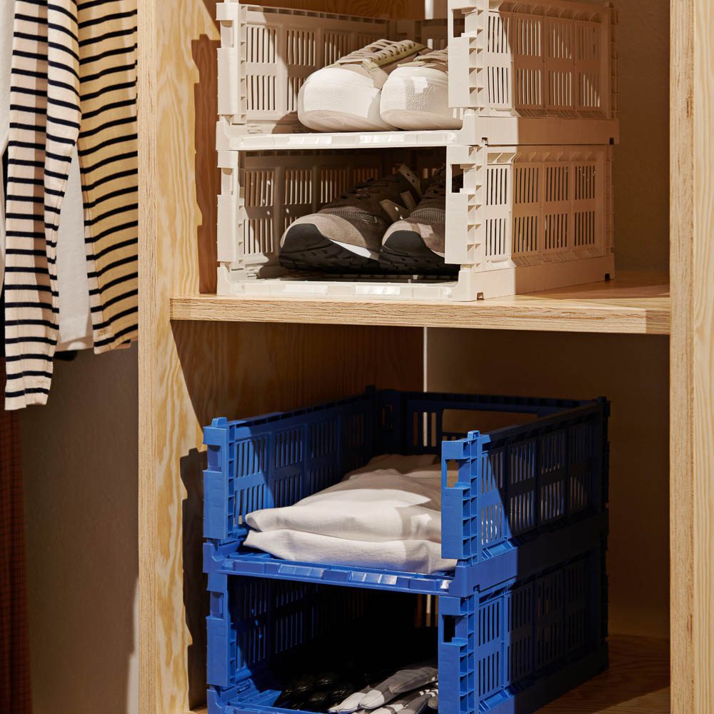 HAY Colour Storage Crate V2 - Medium Size Powder Blue Plastic Organizer Bin for Home, Office & Kids Room Organization - Perfect for Toys, Books & Closet Storage