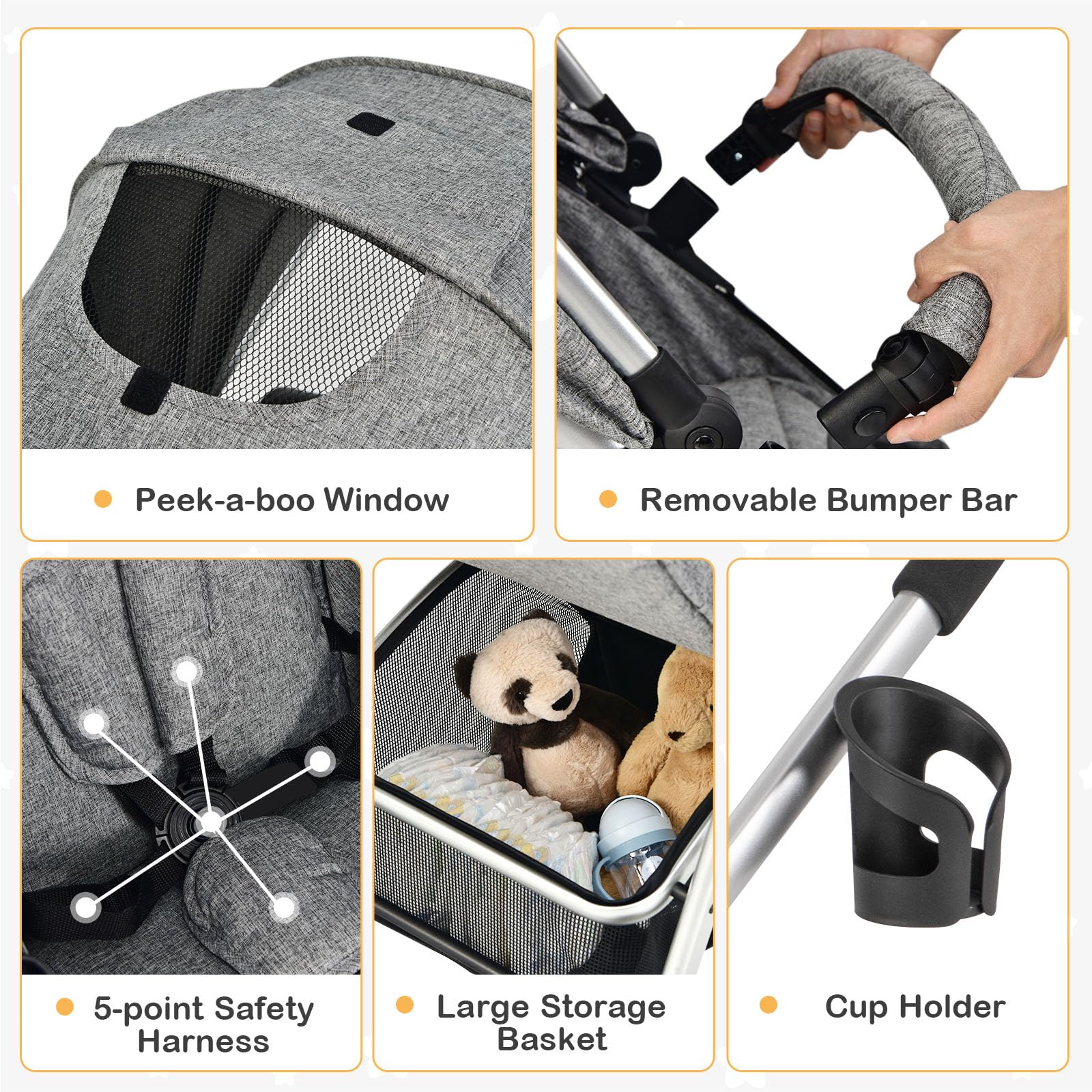 BABY JOY 2-in-1 Convertible Baby Stroller - Reversible Seat, Adjustable Canopy & Backrest, Removable Footmuff for Newborn to 3 Years (0-36 Months) | Lightweight Foldable Travel Stroller for Shopping, Park & Daily Use | Gray