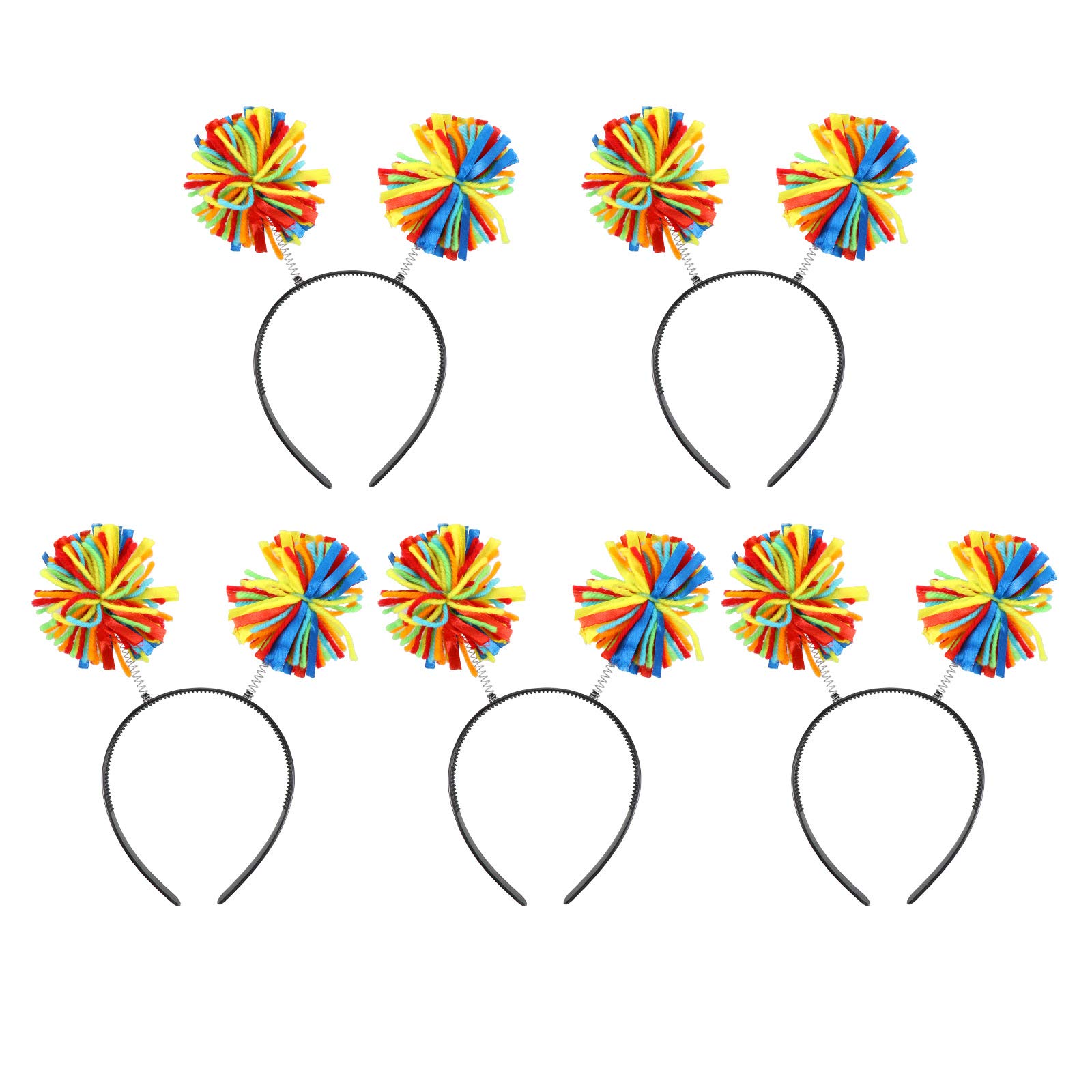 5pcs Ball Headbands - 4th of July Party Accessories for Women & Kids, Pink Pom Pom Hair Bands for Birthday, Rave, Costume & Holiday Celebrations - Perfect for Independence Day, Halloween & Festive Events