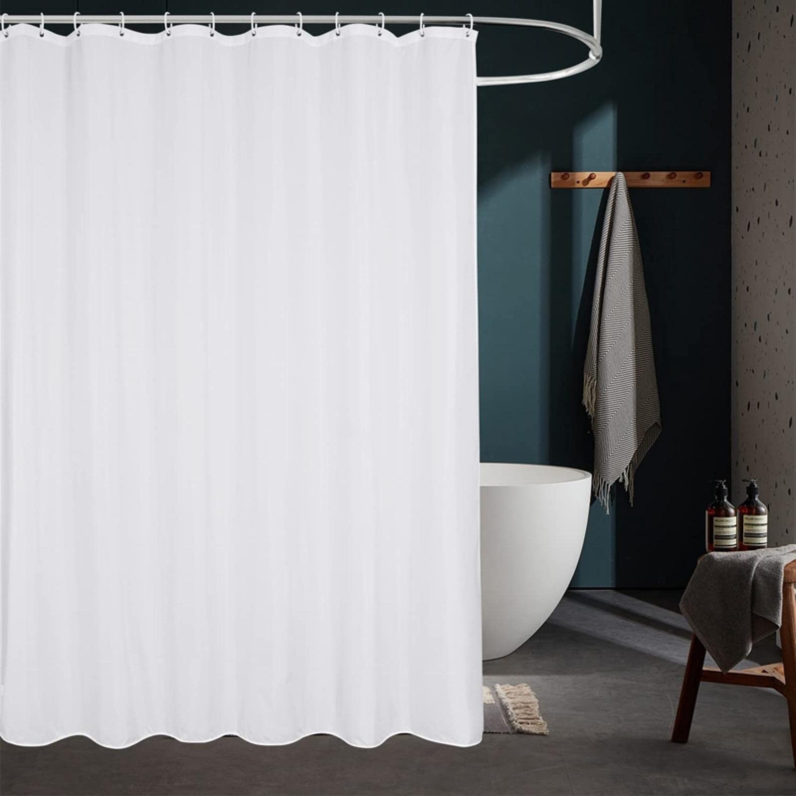 Luxury White Fabric Modern Shower Curtain - Waterproof Bathroom Curtain with Hooks 59x71 inches (150x180cm) - Hotel Style Washable Shower Liner for Bathtub & Bathroom Decor - Perfect for Spa, Master Bath, and Guest Bathrooms