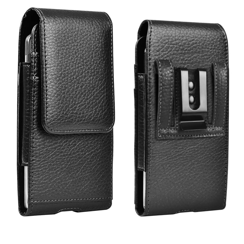EBIZCITY Leather Phone Belt Holster Pouch for Samsung, Motorola, Xiaomi, Huawei & iPhone 15 Max - Adjustable Belt Buckle Cell Phone Holder for Men & Women - Perfect for Work, Hiking, Travel & Outdoor Activities