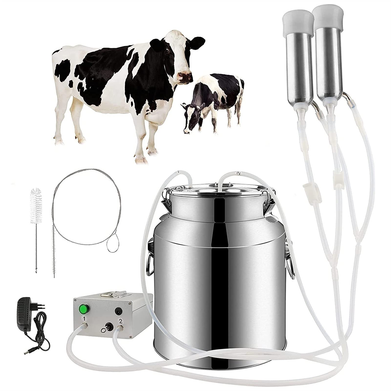 7L & 14L Automatic Electric Milking Machine - Portable Pneumatic Pulsator Vacuum Pump for Cows, Goats & Sheep | Stainless Steel Milking Kit with Vacuum Milk Bucket | Ideal for Small Farms, Dairy Production & Livestock Care