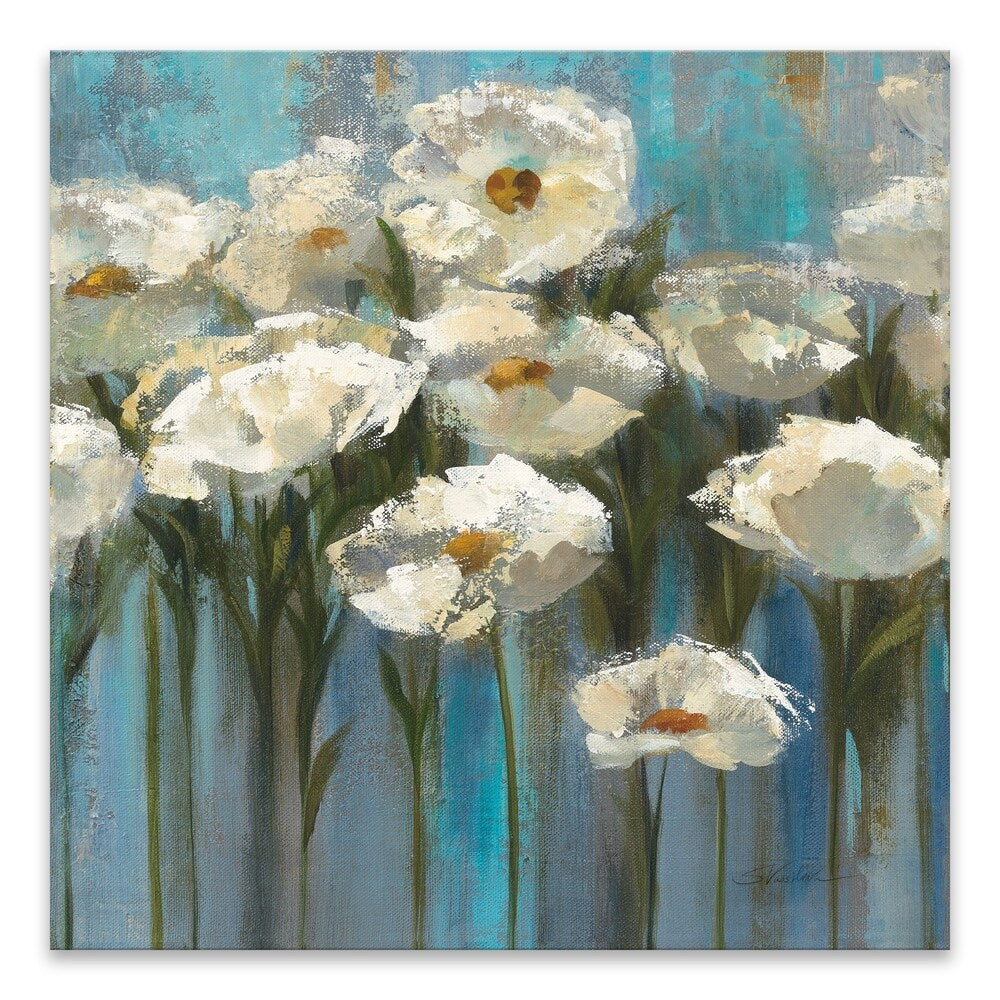 Anemones by the Lake Hand-Embellished Canvas Wall Art - 27x27 Inches Multi-Color Floral Painting - Perfect for Living Room, Bedroom & Office Decor