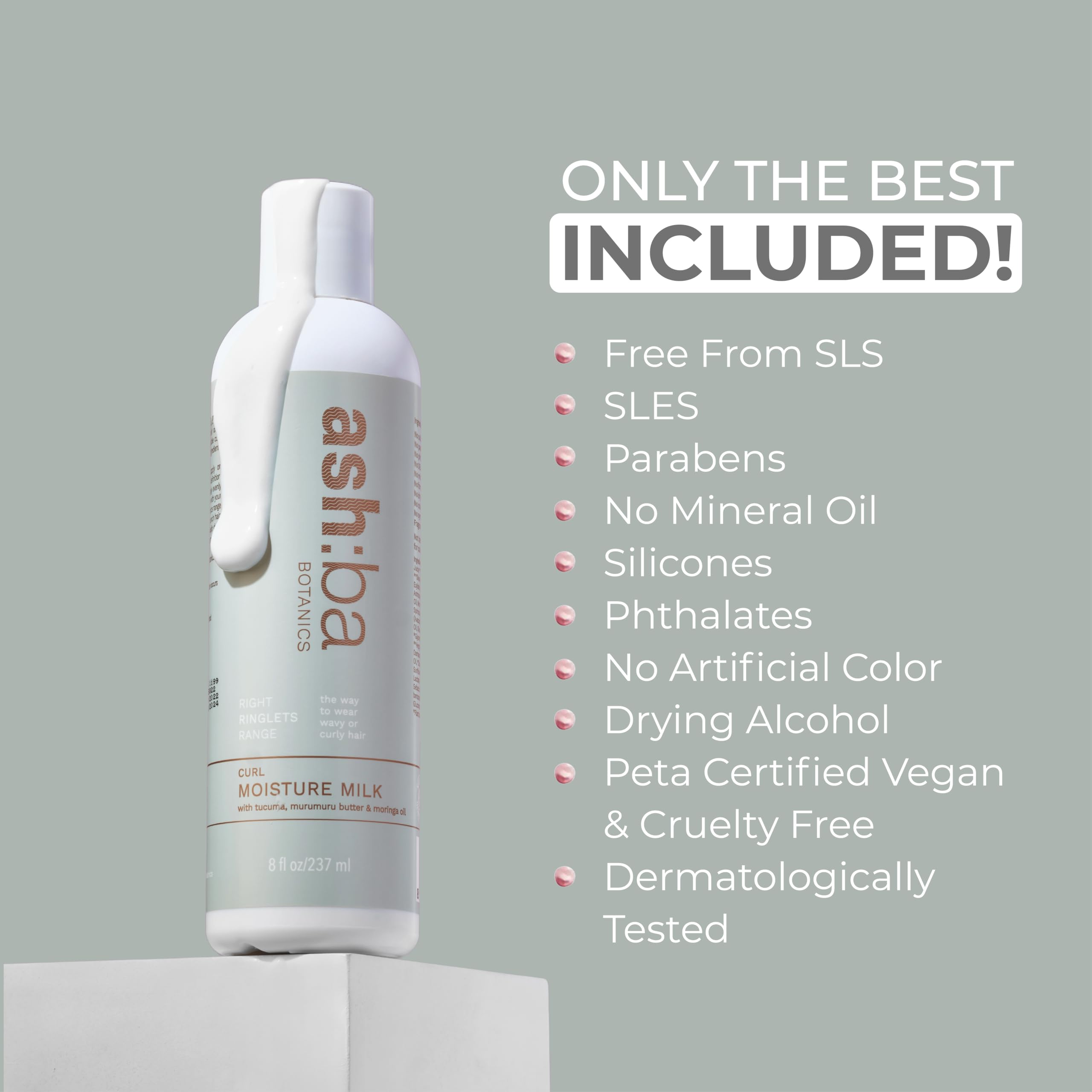 Ashba Botanics Curl Moisture Milk - Leave-In Conditioner for Dry, Frizzy, Damaged Hair with Moringa, Argan & Shea Butter | Deep Hydration, Frizz Control & Shine for Curly & Wavy Hair | Men & Women | 50ml | Perfect for Daily Hair Care & Styling