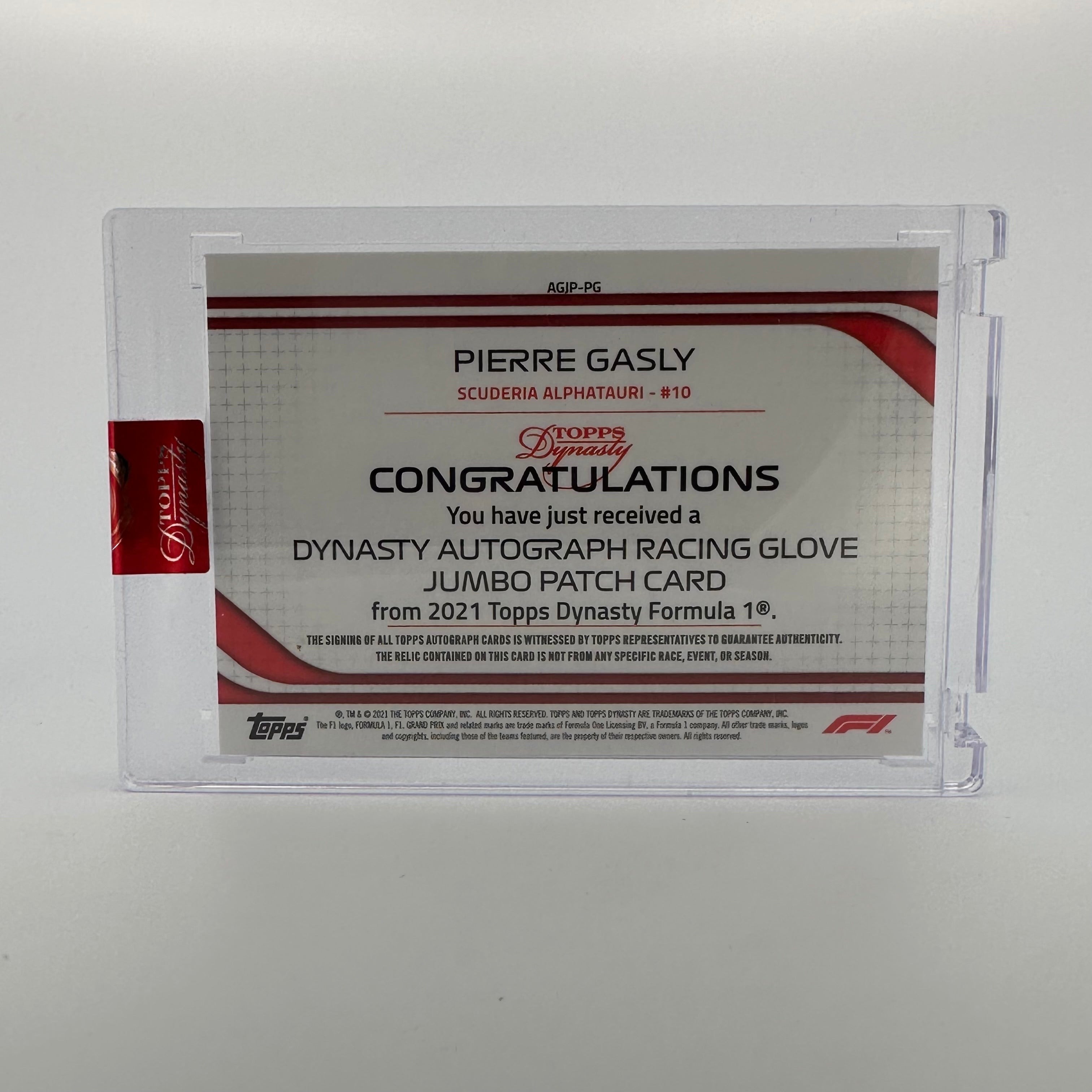 Pierre Gasly Autographed Racing Glove Jumbo Patch - 2021 Topps Dynasty AGJP PG Limited Edition Collectors Item | Perfect for F1 Memorabilia Displays & Motorsport Fan Gifts
