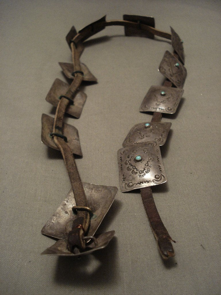 Vintage 1920s Navajo Native American Jewelry - Zuni Turquoise Snake Eyes Concho Belt for Western Fashion & Boho Style
