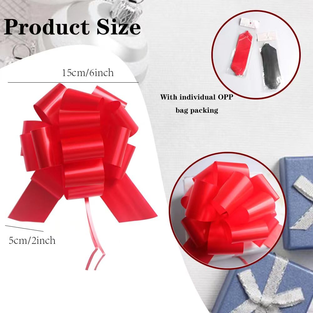 6 PCS 6-Inch Pull Bows for Gift Wrapping - Premium Decorative Ribbon Bows for Christmas, Wedding, Party Decorations & Gift Baskets (Red) - Perfect for Holiday Presents, DIY Crafts & Home Decor