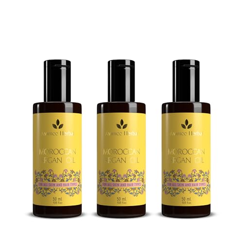 Avimee 100% Pure Moroccan Argan Oil for Hair - Vitamin E Enriched Hair Treatment to Repair Split Ends, Reduce Breakage & Add Shine - Sulfate & Mineral Oil Free - 50ml (3 Pack) - Perfect for Daily Hair Care, Salon Treatments & Travel Size Beauty Essentials