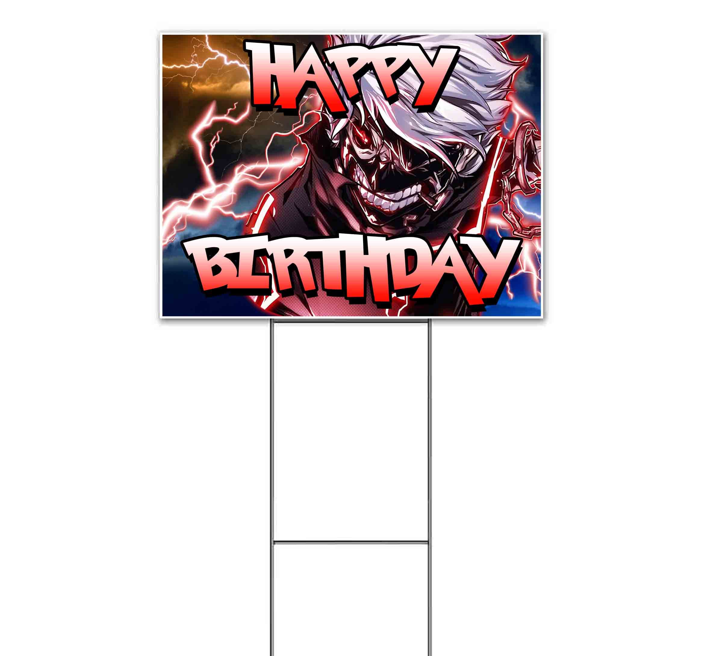 Anime Character Happy Birthday Yard Sign - 18x24 Inch Outdoor Decoration with Metal Stake - Bulk Discounts & Multi-Packs - Perfect for Birthday Parties, Anime Themed Events & Outdoor Celebrations