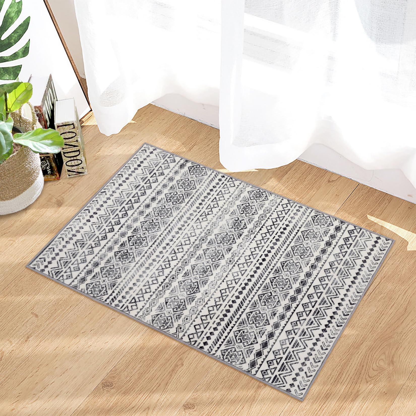 GlowSol Washable 2x3 Non-Slip Boho Moroccan Area Rug - Soft Distressed Entryway Door Mat for Bedroom, Kitchen, Bathroom & Living Room | Perfect for Home Decor, Pet-Friendly Spaces & High Traffic Areas