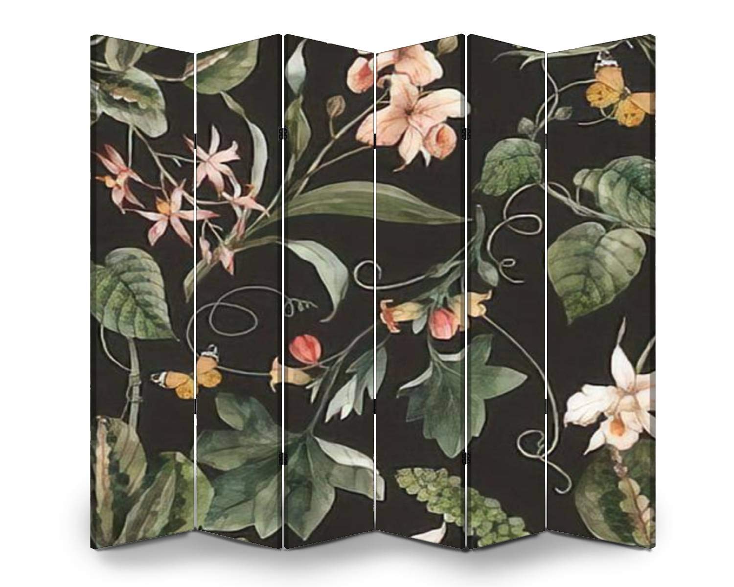 APED DECOR 6-Panel Wooden Room Divider - Tropical Watercolor Orchid & Green Leaves Folding Privacy Screen, Dual-Sided Canvas Partition for Home Decor, Office Space & Indoor Display Shelves | Perfect for Living Room, Bedroom & Studio Separation