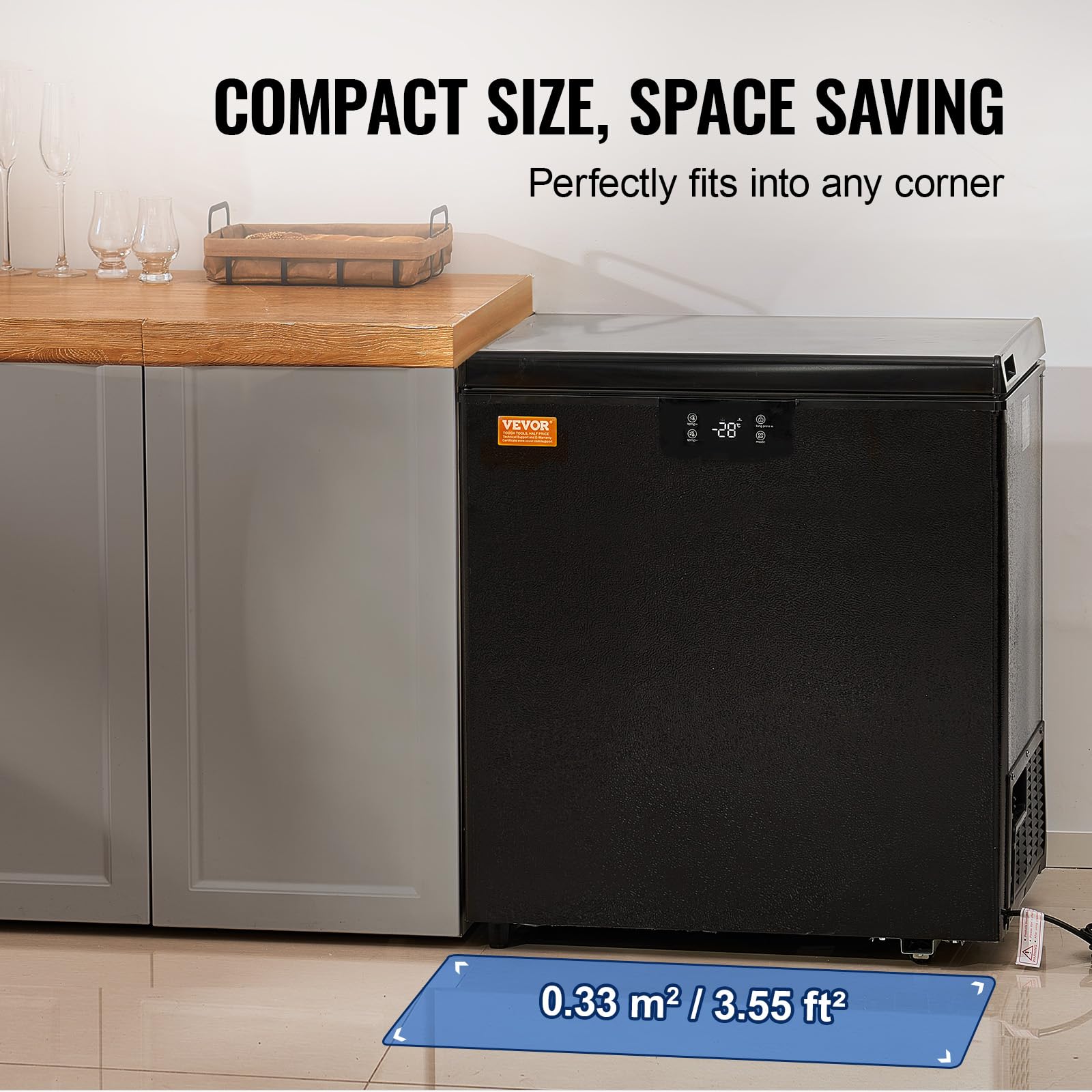 VEVOR 5 Cu.ft Compact Chest Freezer, Energy Efficient Deep Freezer with Adjustable Thermostat & 2 Removable Baskets, Low Noise Standing Freezer for Home, Garage, or Basement - Black